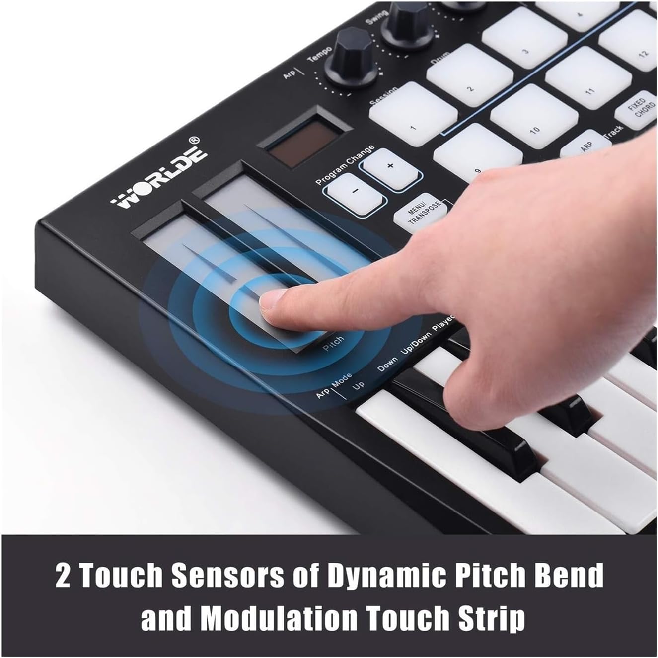 Portable 25-Key USB MIDI Keyboard Controller – 16 RGB Backlit Pads, 8 Assignable Knobs, Velocity-Sensitive Keys for Music Production