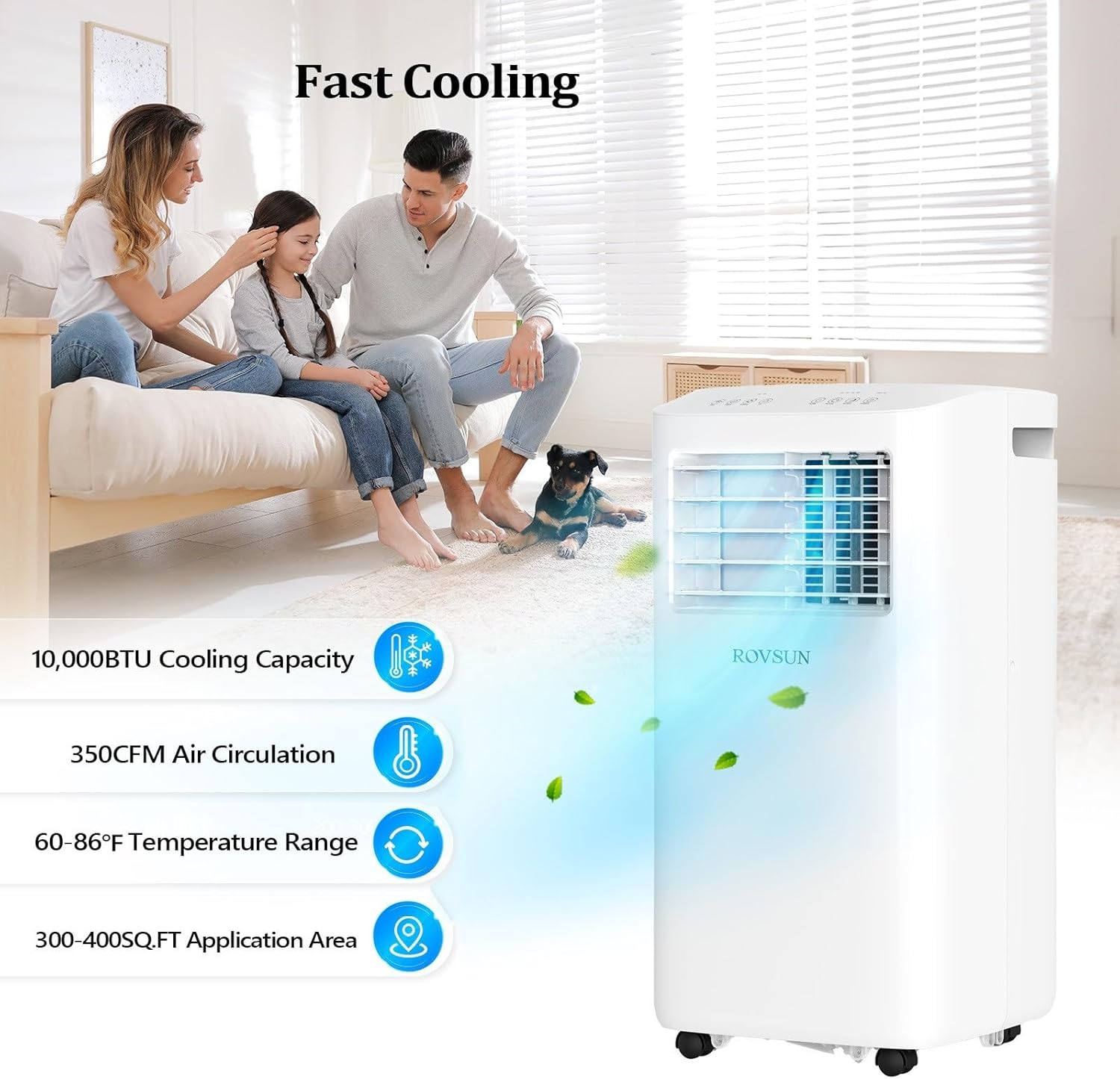 Bonnlo Smart 10,000 BTU Portable Air Conditioner with Remote & APP Function, 3-in-1 Coolor, Dehumidifier, Fan for Rooms up to 400 Sq.Ft., Floor AC Unit with Timer, Rolling Wheels & Installation Kit