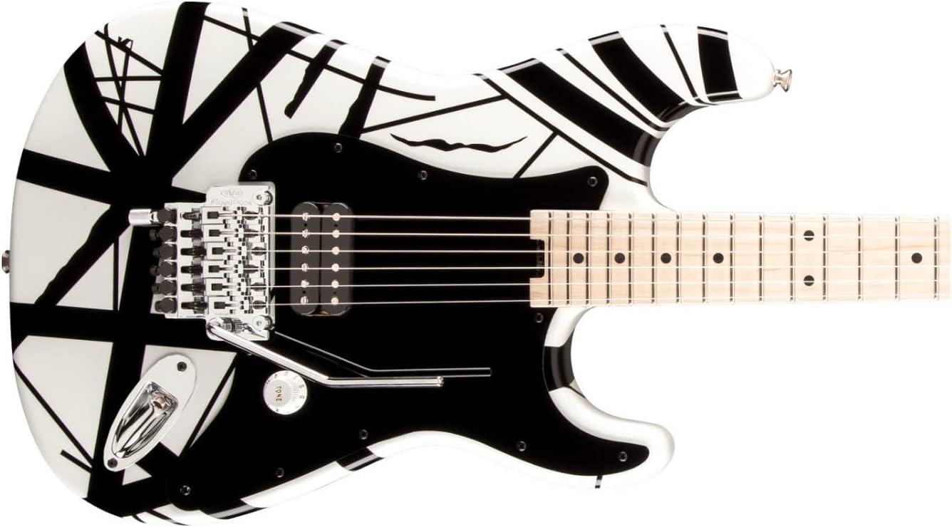 EVH Striped Series Stratocaster Electric Guitar - White with Black Stripes