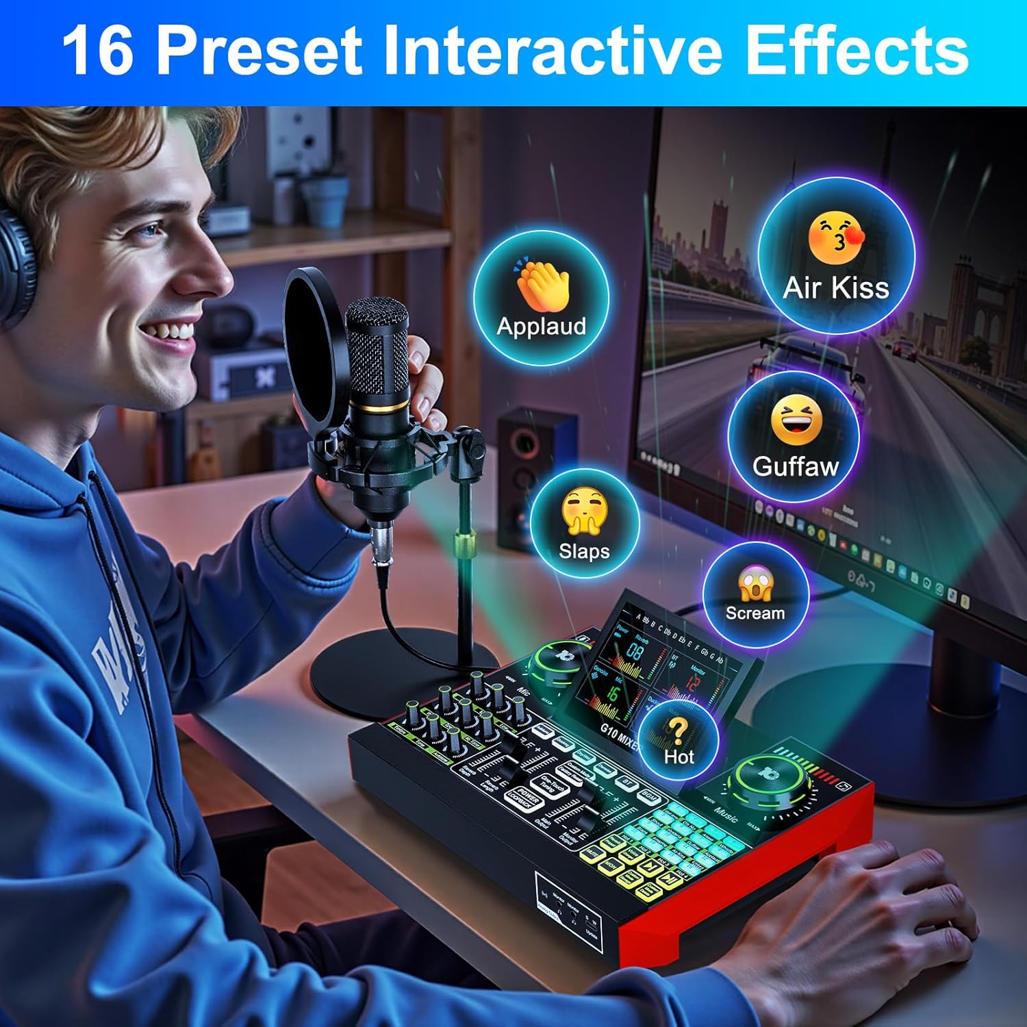 Podcast Microphone Bundle with Live Sound Card Audio Mixer, Podcast Equipment Bundle with 3.5mm BM800 Microphone for Pc/Youtube Live Streaming Singing Gaming, Sound Board with Voice Changer, Denoise