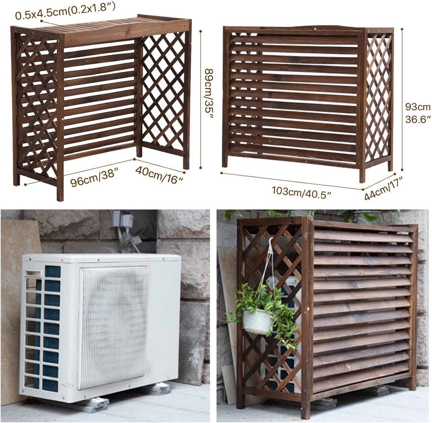 Cover for Outdoor Solid Wood Privacy Screen Fence Air Conditioning Cover - Protective Grilles for AC & Heat Pump - Space Divider, Trash Can Enclosure, Flower Stand & Air Conditioner Rack
