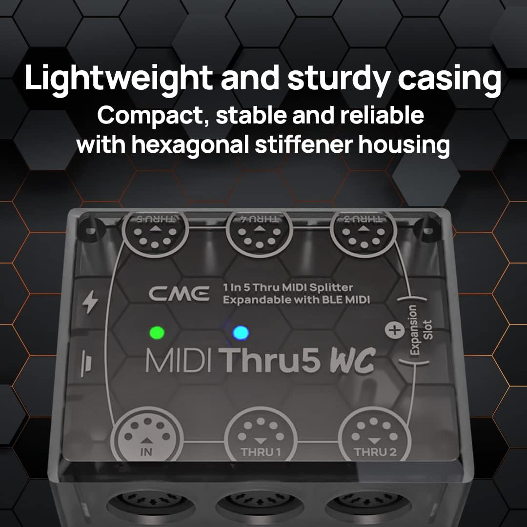 CME MIDI Thru5 WC + 4-Pack 3FT MIDI Cables - 1-in-5-out MIDI Thru box with 4 3FT 5-pin DIN MIDI cables for compact spaces
