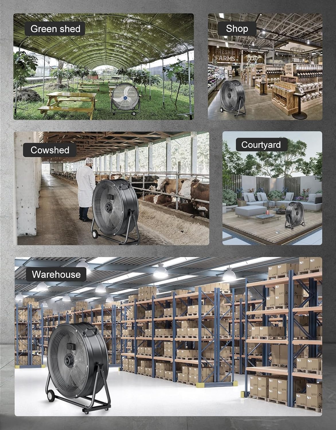 iLIVING 30 Inches High Velocity Drum Fan Industrial, Commercial, Air Circulator for Garage, Shop, Patio, Barn, Greenhouse, Speed Control 8300CFM, UL Listed,Black