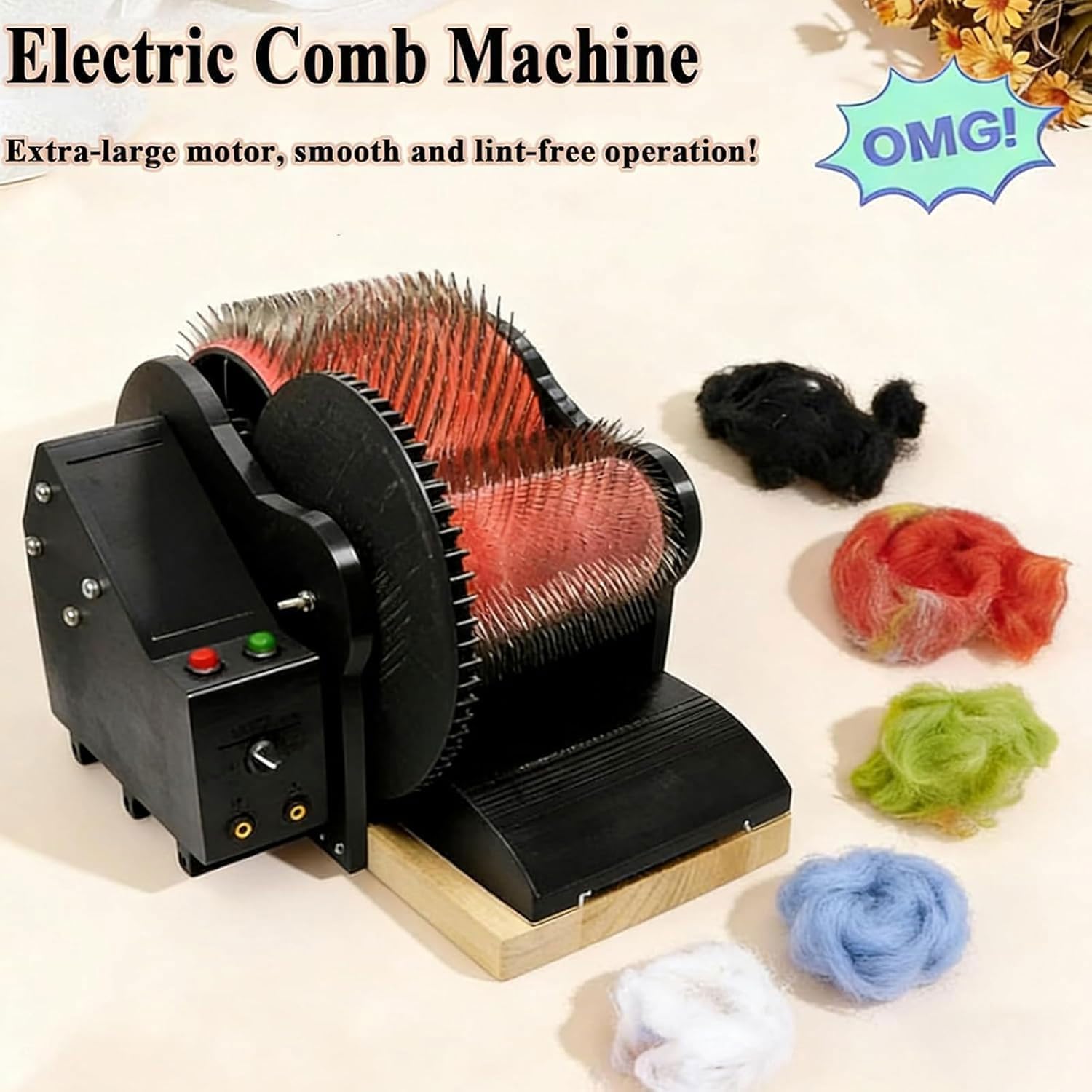 JOSBY Wool Drum Carding Machine, Electric Wool Combing Machine, Adjustable Forward & Reverse Speed, W/2 Foot Pedal, Fast Color Mixing, Combing, Spinning, for DIY Handicrafts, Make Felt Animals