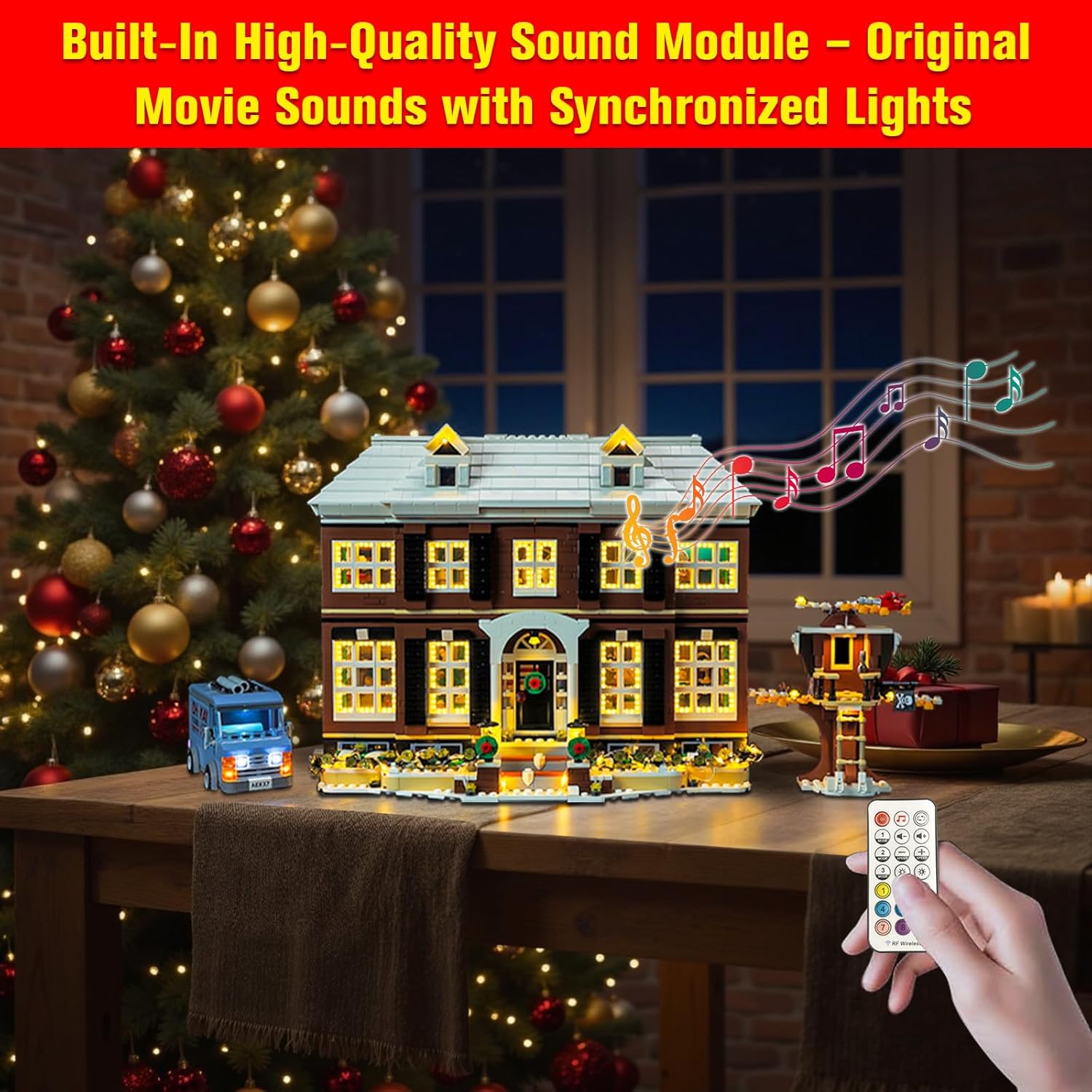 Nitemode Light Kit Compatible with Lego Home Alone House Set 21330 – Upgraded Window Lights with Remote Control & Built‑in Sound Module, Lighting Accessories for Ideas 21330 Display (Lights Only)