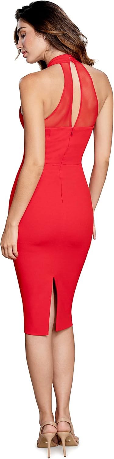 Dress the Population Women's Eden High Neck Halter Bodycon Midi Dress