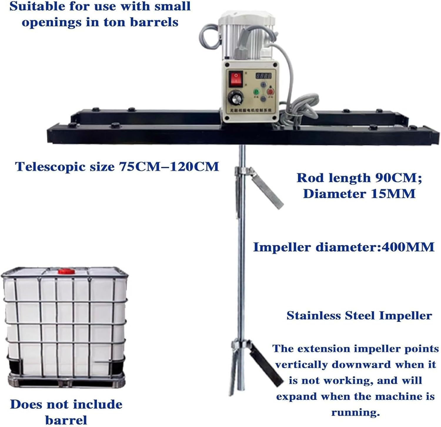 Pneumatic Paint Mixer, IBC Air Agitator,2100W Electric Tank Mixing Machine,Telescopic Range 75-120cm,Folding Propeller,for Ink Dissolver Agitator (Color : A)