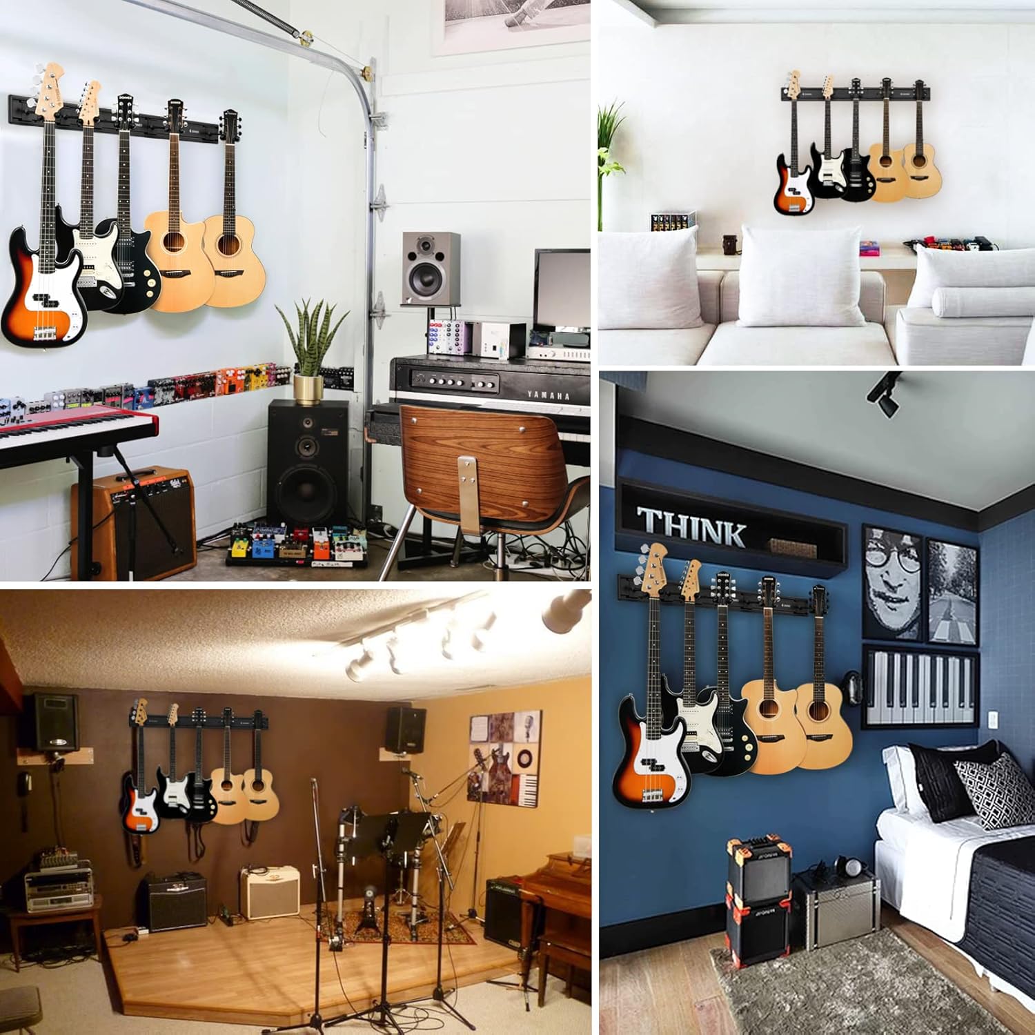 Donner Guitar Wall Rack, Multiple Guitar Wall Mount with 5 Adjustable Hangers, Guitar Organizer for Acoustic & Electric Guitars, Bass, Violin, Ukulele, Banjo, Mandolin