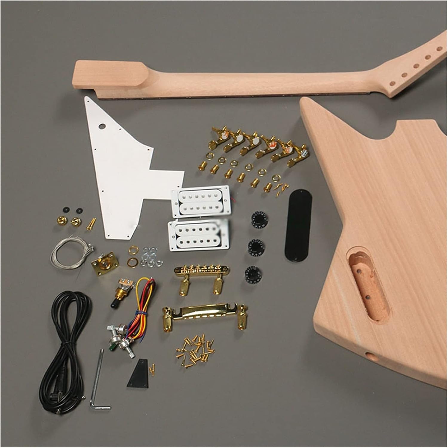 DIY Electric Guitar Kit 6 String Unfinished DIY Electric Guitar with Gold Hardware Mahogany Body&Neck Rosewood Fretboard