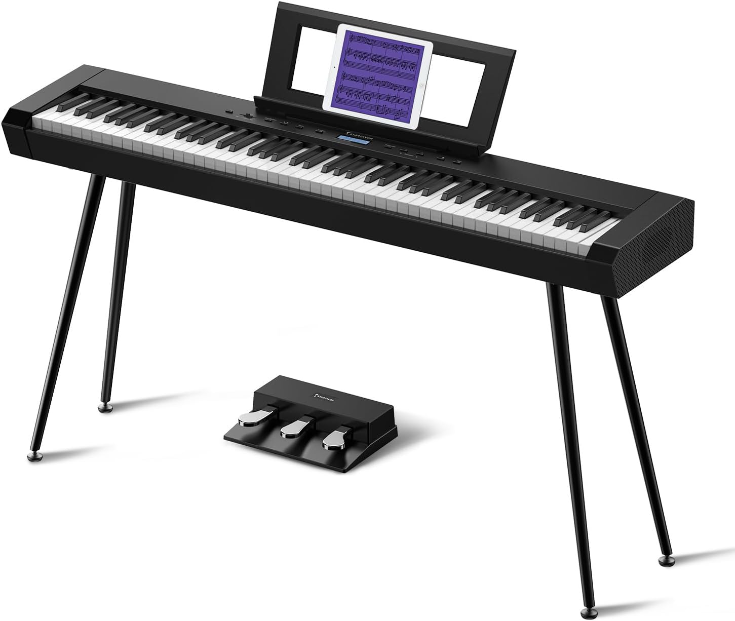 Starfavor 88 Key Full-Weighted Digital Piano, Electric Piano Keyboard for Beginner, Dual 30W Speakers, Graded Hammer Action 88 Keys, Triple Pedal, Bluetooth/USB/MIDI, Retro Matte Black