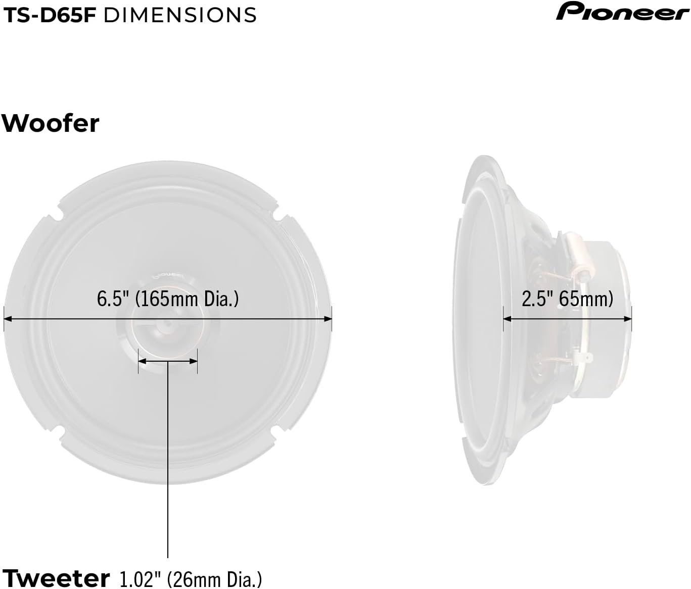 Pioneer D-Series TS-D65F 6.5” 2-Way Speakers (Pair) – 270W Max, Balanced Sound + Smooth Treble, Ideal Factory Upgrade, Add an Amplifier for Even Better Performance