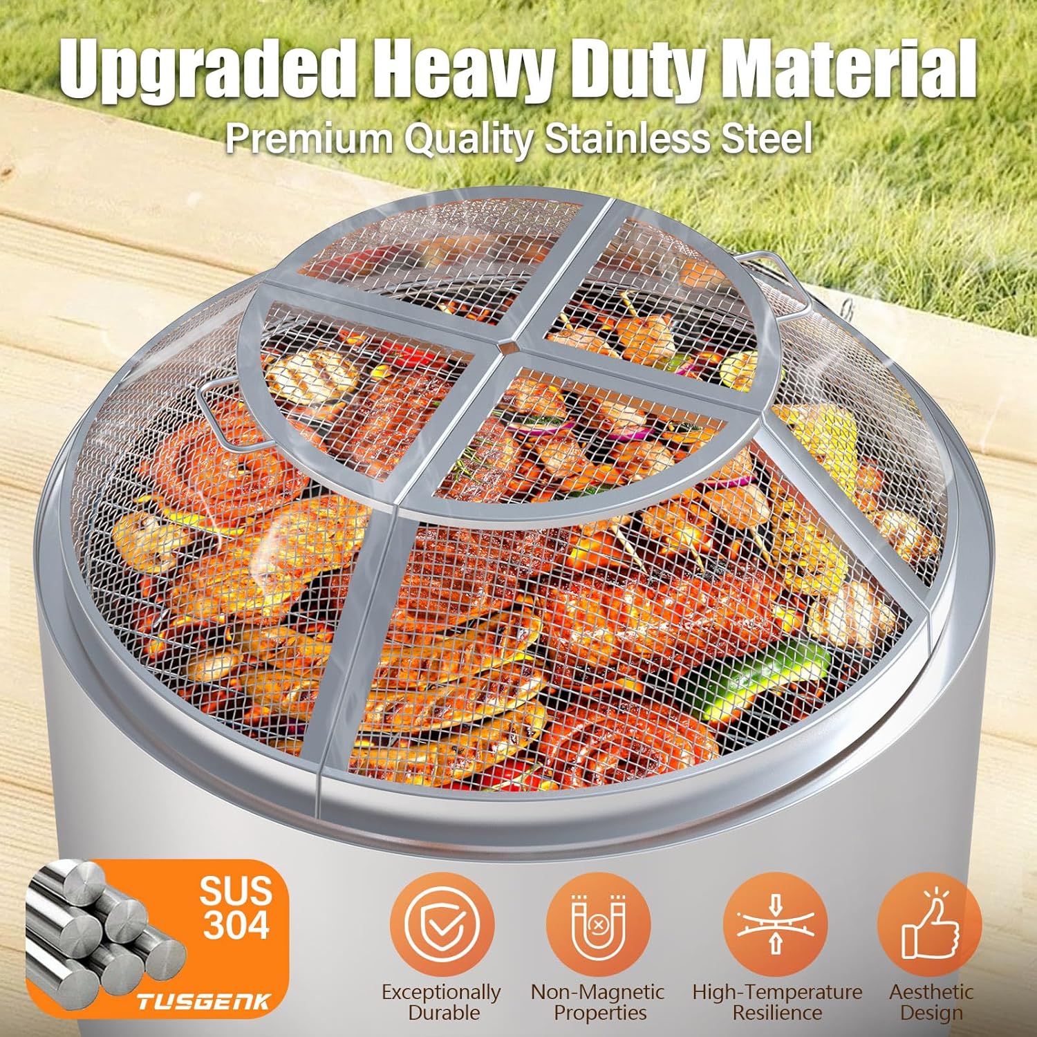 Fire Pit Spark Screen for Solo Stove Bonfire Accessories, 19.5 Inch Bonfire Shield for Solo Stove Accessories, 304 Stainless Steel Detachable Mesh Fire Pit Spark Protector with Grill Function