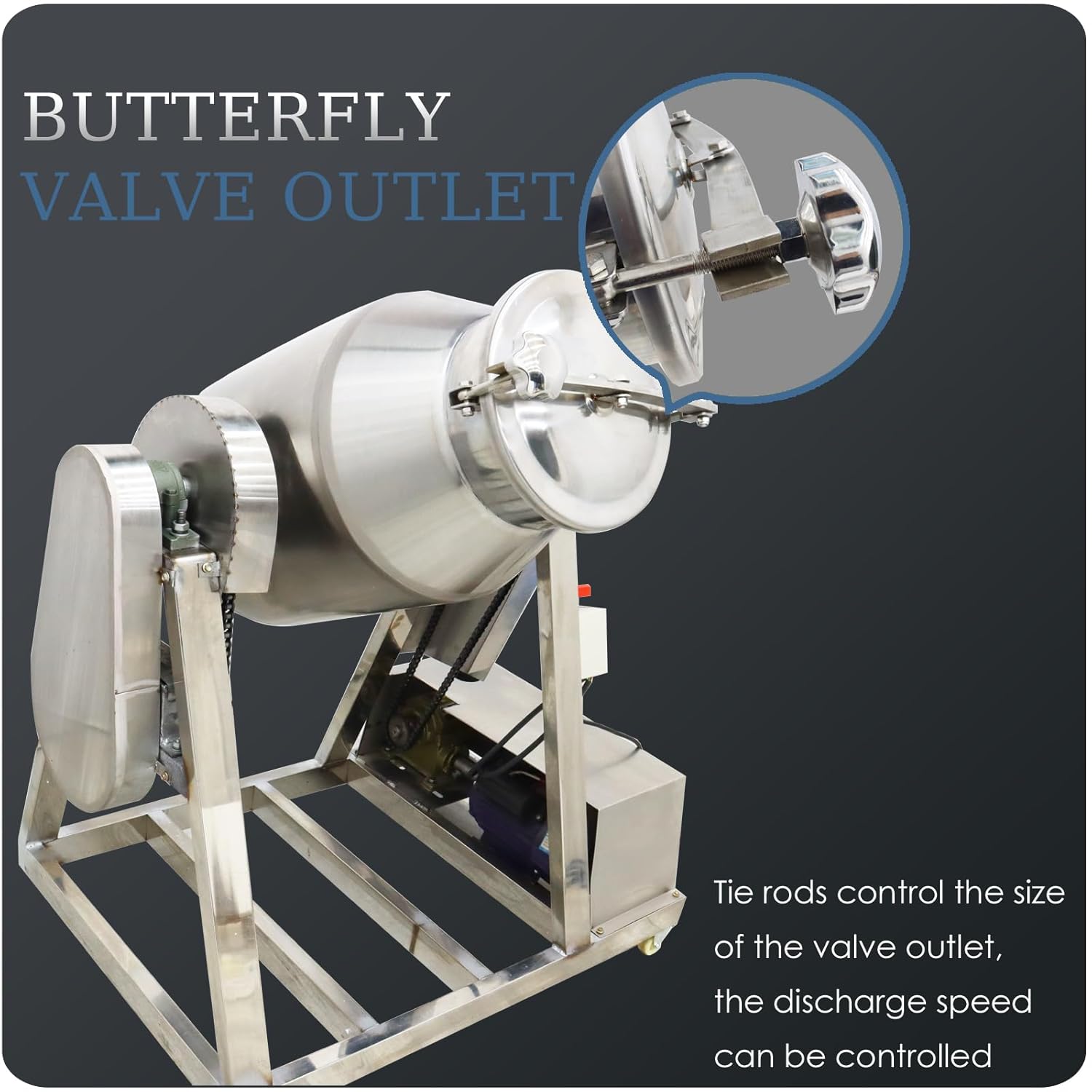 Dry Powder Mixer 60L Powder Mixer Blender Machine 360°Rotation Stainless Steel Powder Mixing Machine Granule Food Powder Drum Mixer Machine 110V 3KW