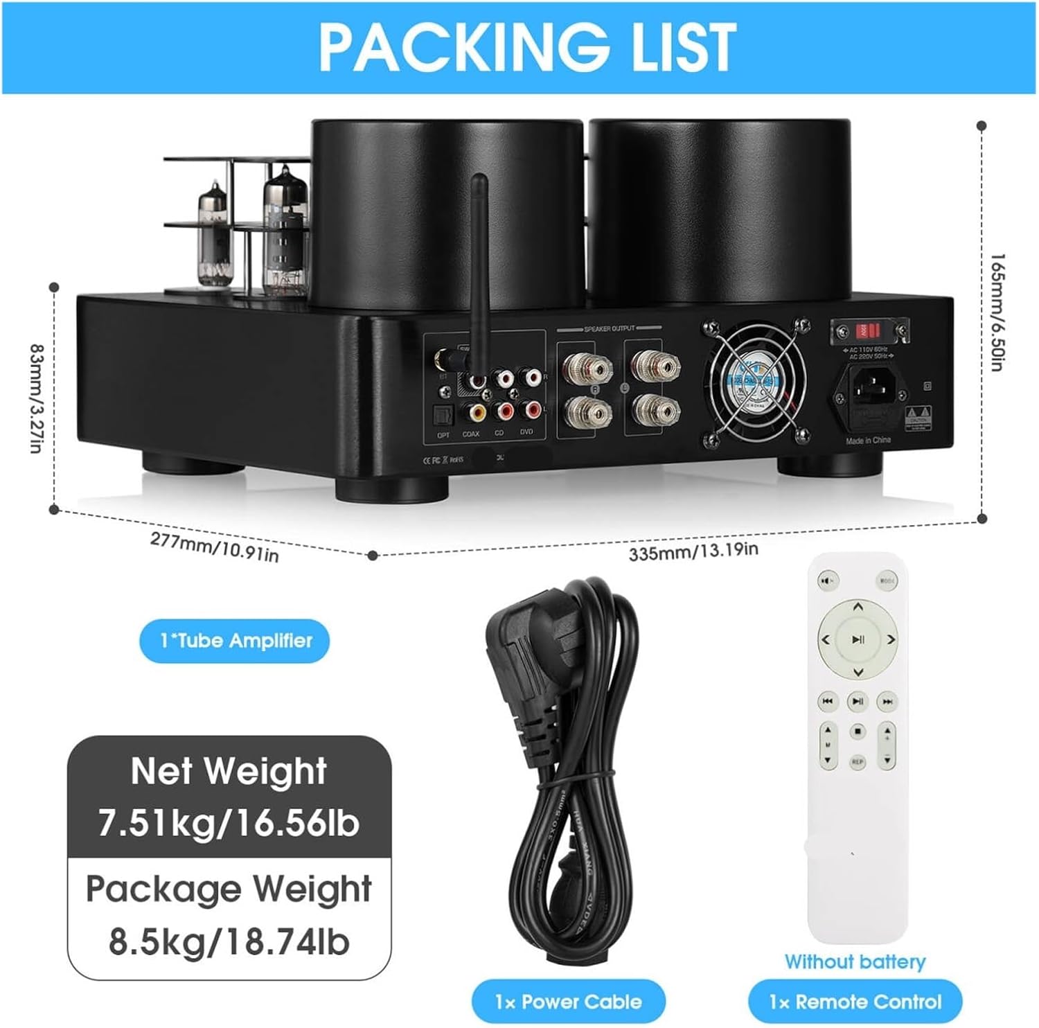 HiFi Hybrid Stereo Tube Amplifier Audio Receiver Coaxial/Optical Power Amplifier U Player