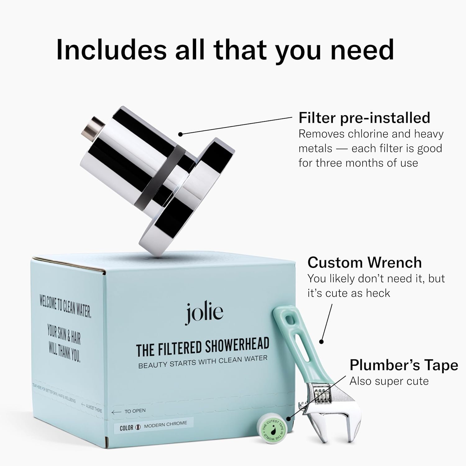 THE JOLIE FILTERED SHOWERHEAD with Shower Filter System- High Pressure Showerhead, Hair and Skincare Accessory to Improve Beauty and Personal Care Routine (New Modern Chrome)