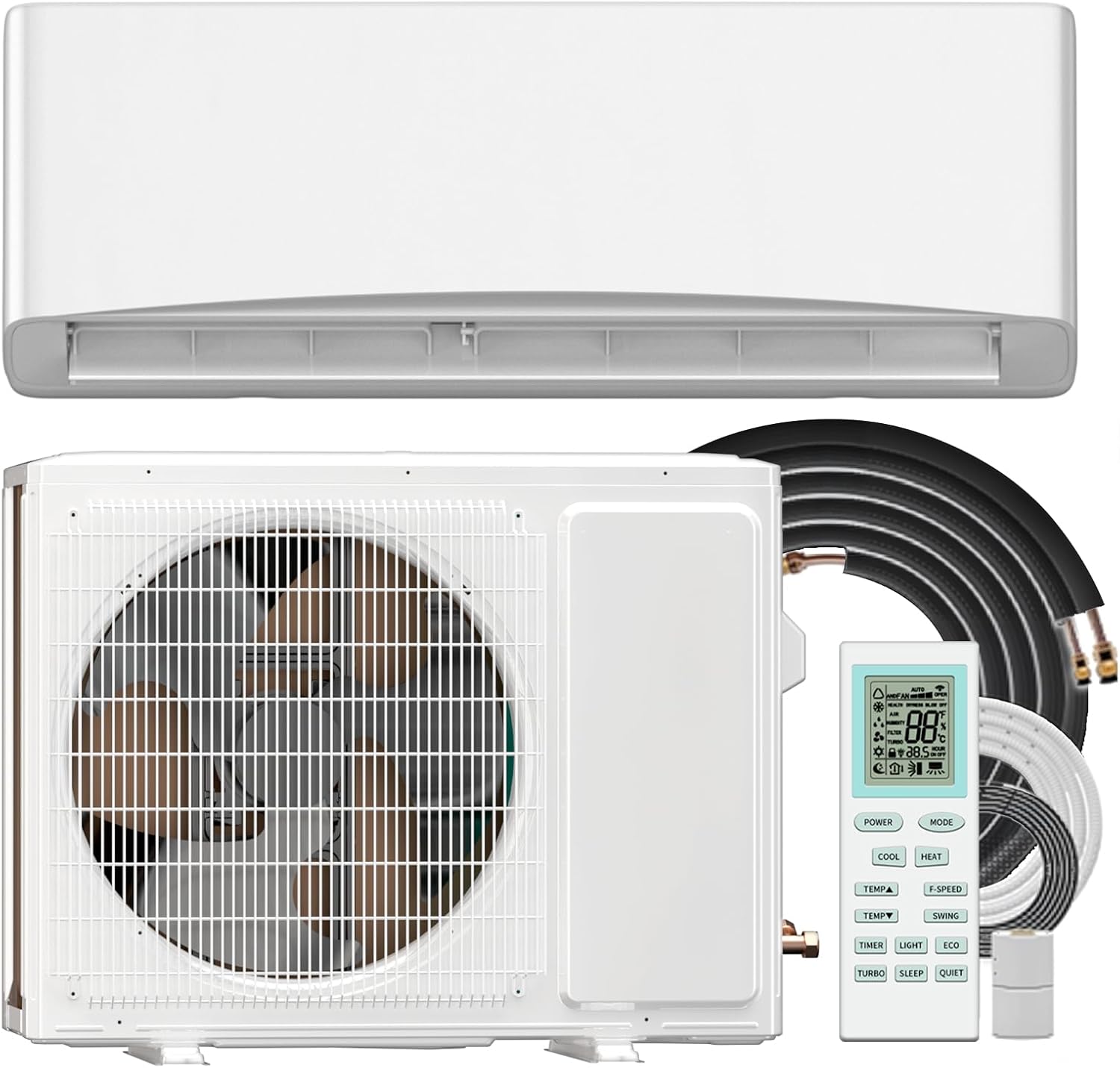 Mini Split AC/Heating System, Energy Efficient Inverter AC Unit with 1 Ton Heat Pump, 12000 BTU Air Conditioner, Coverage Area Up to 750 Sq.Ft 115V