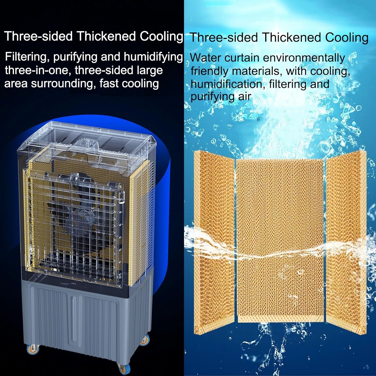 3 in 1 Commercial Evaporative Air Cooler Fan, Swamp Cooler Air Conditioner with 3 Speeds, Industrial Air Conditioning Fan with 120°Oscillation, Large Water Tank, Powerful Motor for Efficient Cooling(G