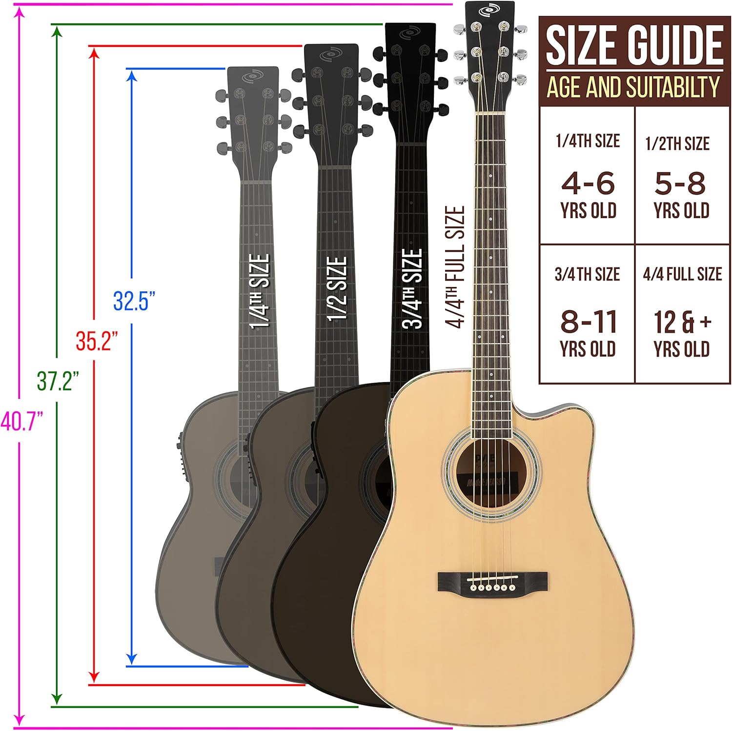 Pyle Acoustic Electric Cutaway Guitar Kit, 4/4 Full Scale Steel String Spruce Wood with Gig Bag, 4-Band EQ, Clip On Tuner, Picks, Shoulder Strap for Beginners and Students, 41