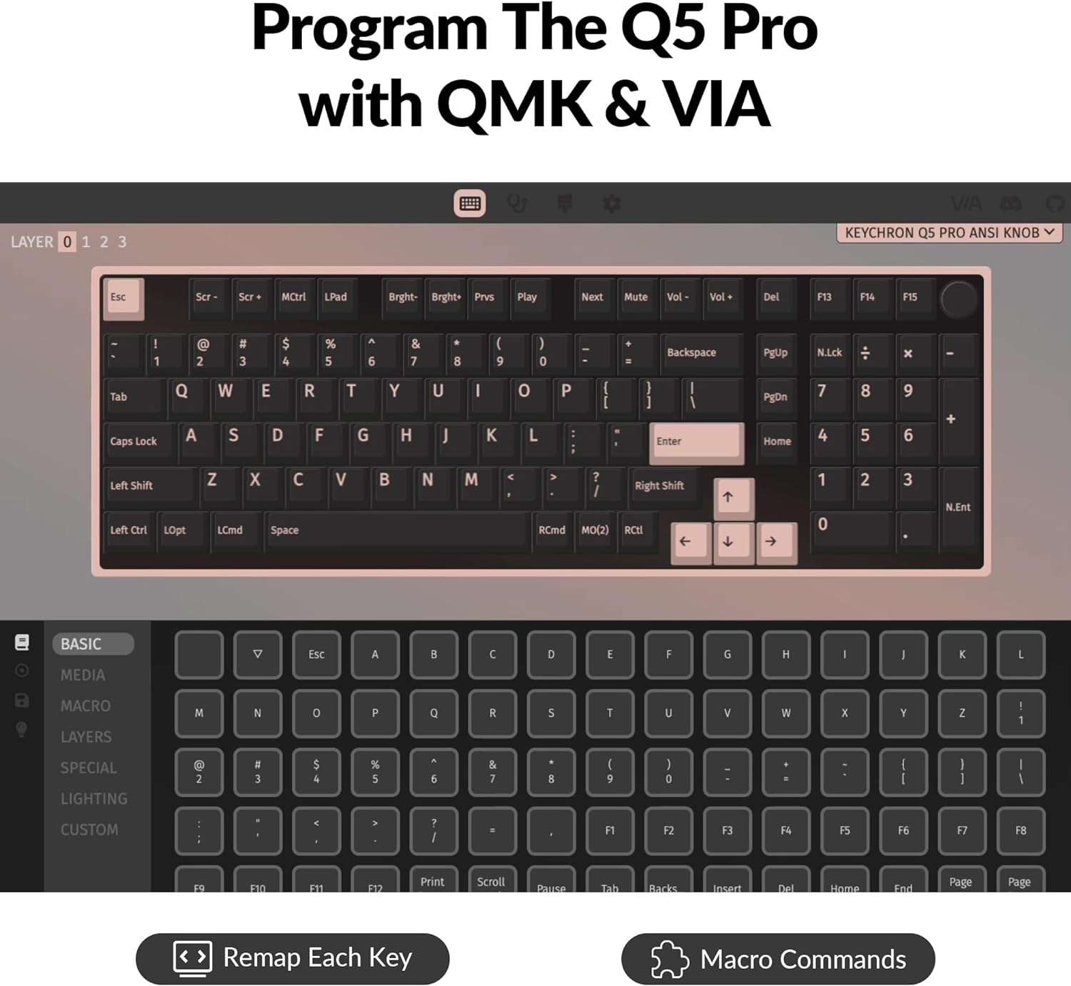 Keychron Q5 Pro Wireless QMK/VIA Mechanical Keyboard, 96% Layout Programmable Knob Full Aluminum Double-Gasket Design, Hot-swappable K Pro Banana Switch for Mac Windows Linux - Black