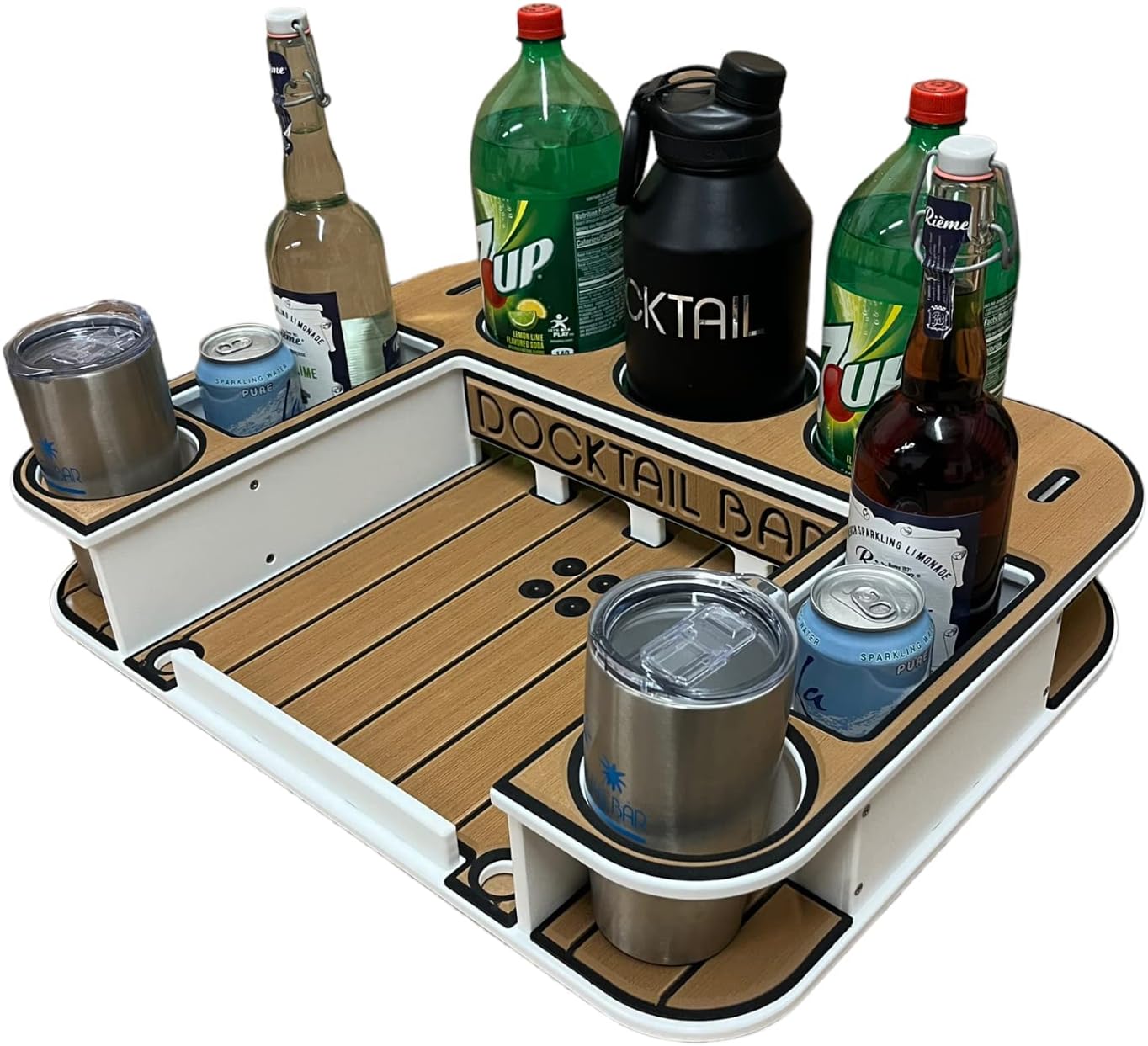 Docktail Butler Boat Table Caddy Organizer - with Pedestal Adapter Plate (Post/Floor Mount Not Included) | Portable Boat Bar with Cup Holders, Boat Storage Accessories