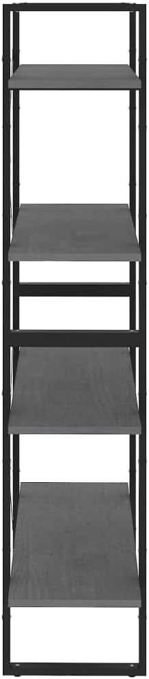 Grey Solid Pine Wood Book Cabinet, 4-Tier Display Shelf, Industrial Modern Bookcase for Living Room, Office, 11.8 x 31.5 55.1 in Home Office