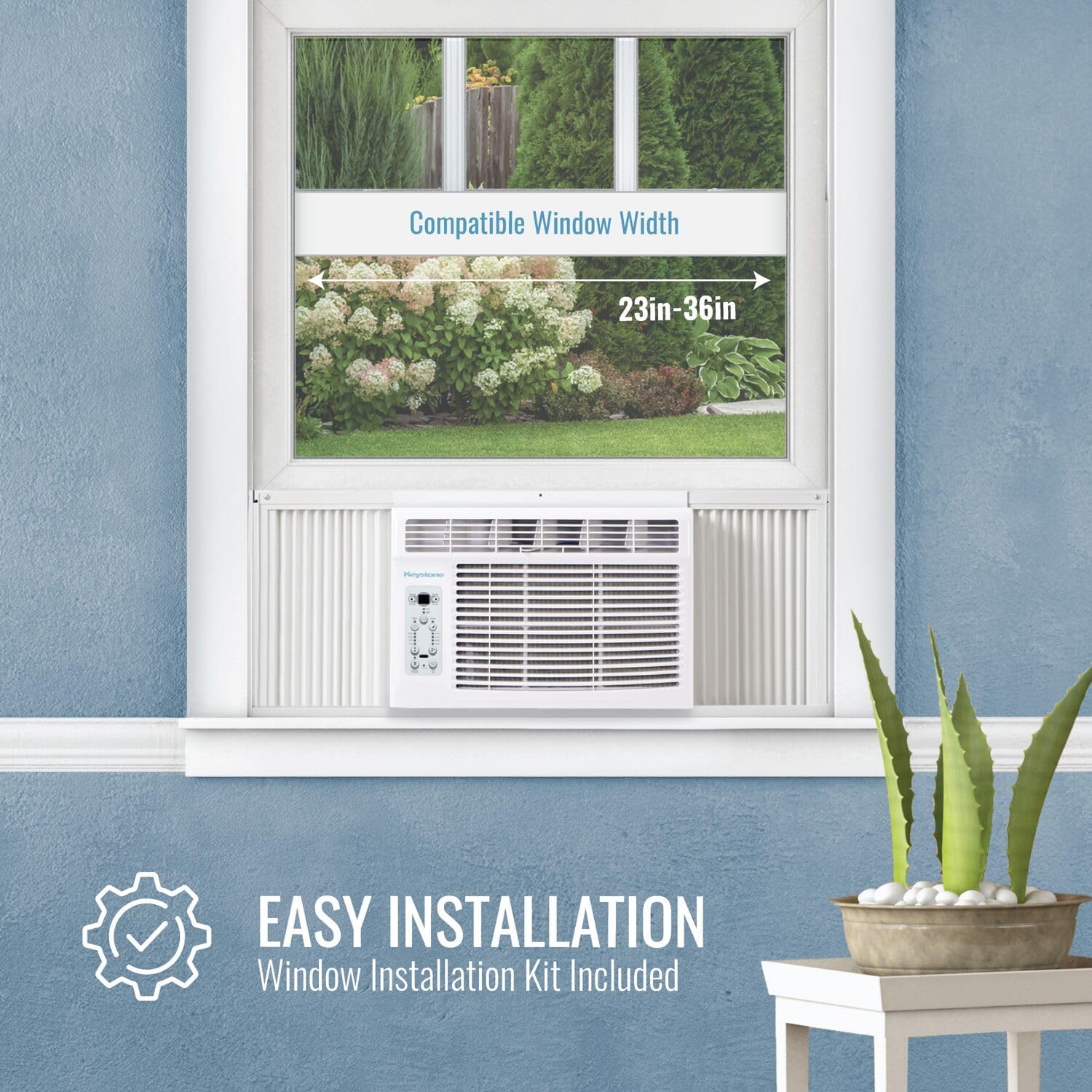 Keystone 6,000 BTU Window Mounted Air Conditioner & Dehumidifier, 115V, Air Conditioner for Rooms up to 250 Sq.Ft. with Smart Remote Control