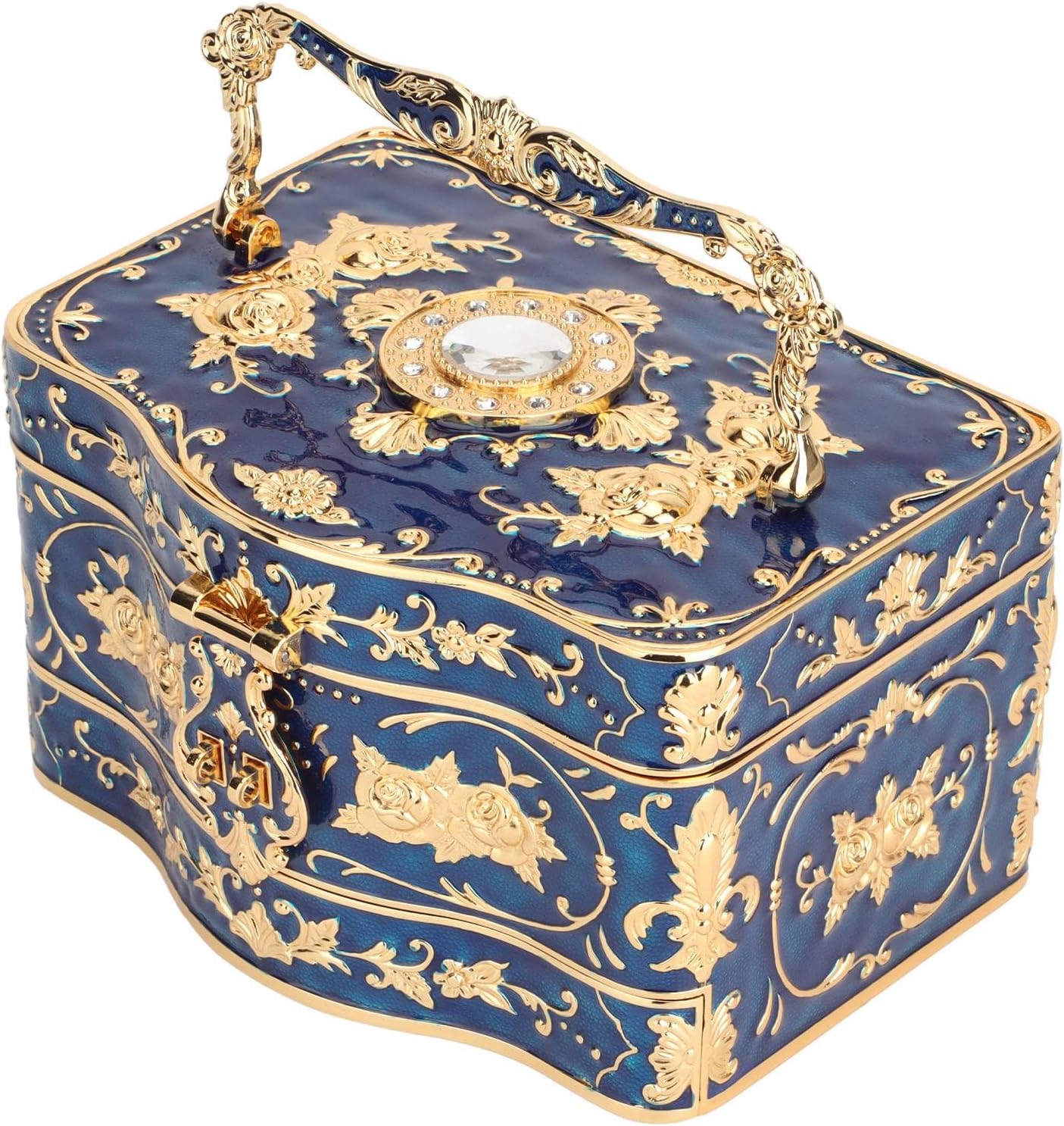 Jewelry Box, Vintage 3 Layers Rectangular Small Enameled Trinket Jewelry Box Organizer for Women, Ideal for Storing Necklaces, Earrings, Rings and Other Small Accessories