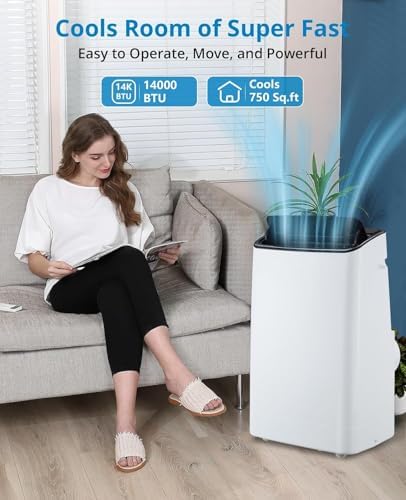 14,000 BTUs Portable Air Conditioner, 3-IN-1 Energy Efficient AC Unit with Remote Control & Installation Kits, Cools Up to 700 Sq.Ft, for Large Room, Campervan, Office, Temporary Space