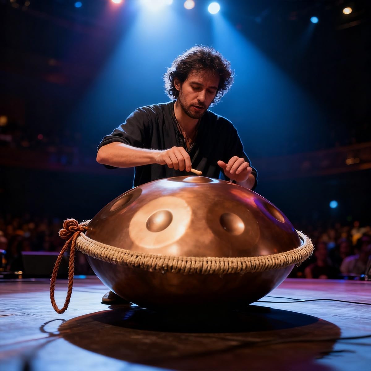 Steel Handpan D Minor Kurd 440Hz 432hz 9/10/12 Notes 22 Inch Handpan Drum Instrument Harmonic Percussion for Sound Healing, Personal Meditation, Yoga(Black,440HZ/12Note)