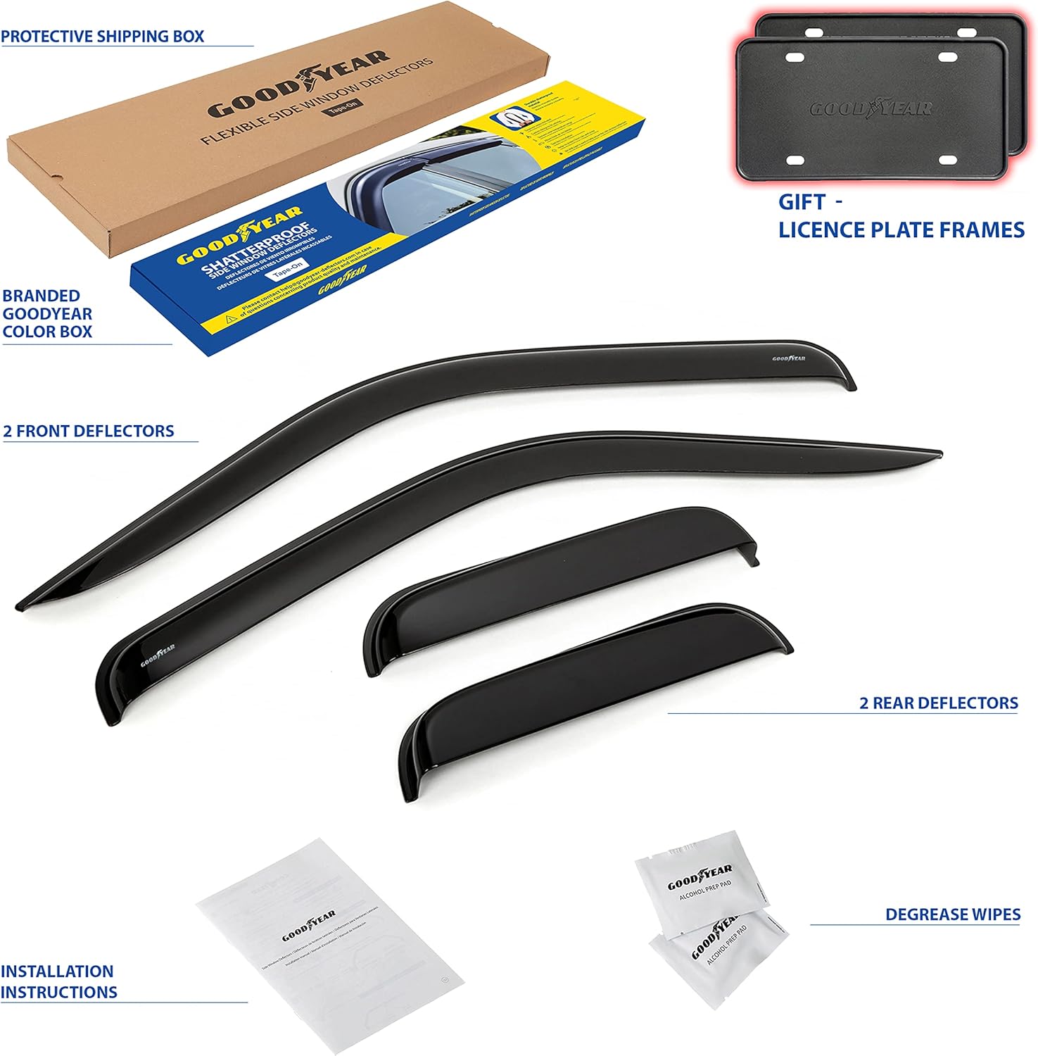 Goodyear Shatterproof Window Deflectors for Trucks Ford F250 F350 Super Duty 1999-2016 SuperCab, Tape-on Rain Guards, Window Visors, Vent Deflector, Vent Visor, Truck Accessories, 4 pcs-GY008528