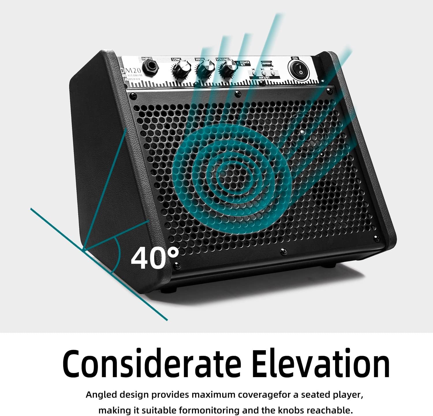 Coolmusic DM20 20W Bluetooth Personal Monitor Amplifier Electric Drum Amplifier Speaker,Keyboard Speaker with USB Interface(Including E-Drum Noise-Reduction Cable) (Black)