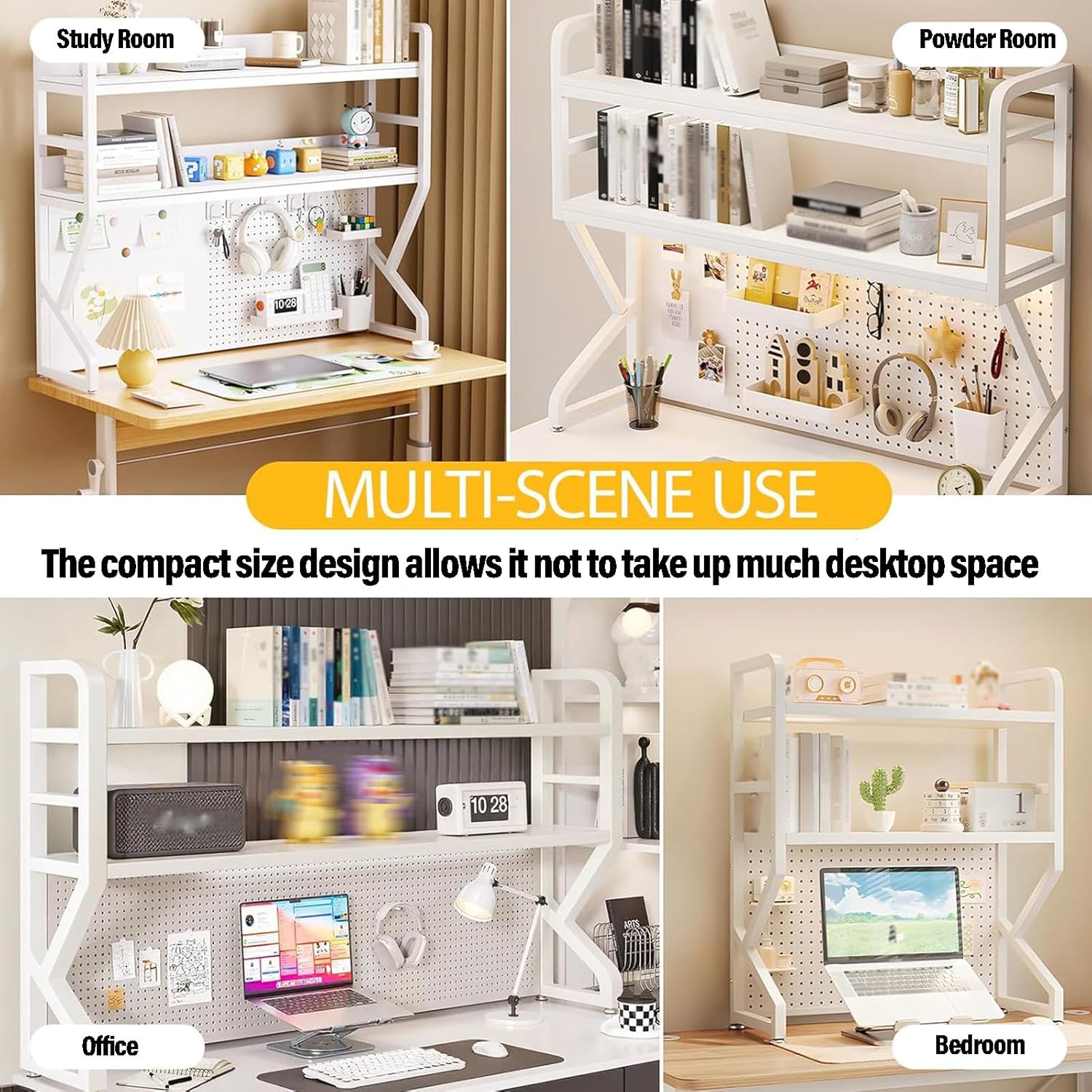 Desktop Hutch Bookshelf, Computer Desk Bookcase, Wooden Storage Rack for Desktop, Countertop Storage Organizer Rack, Desk Hutch Top Only for Dorm, Home, Office (Black, 50 * 25 * 96cm)