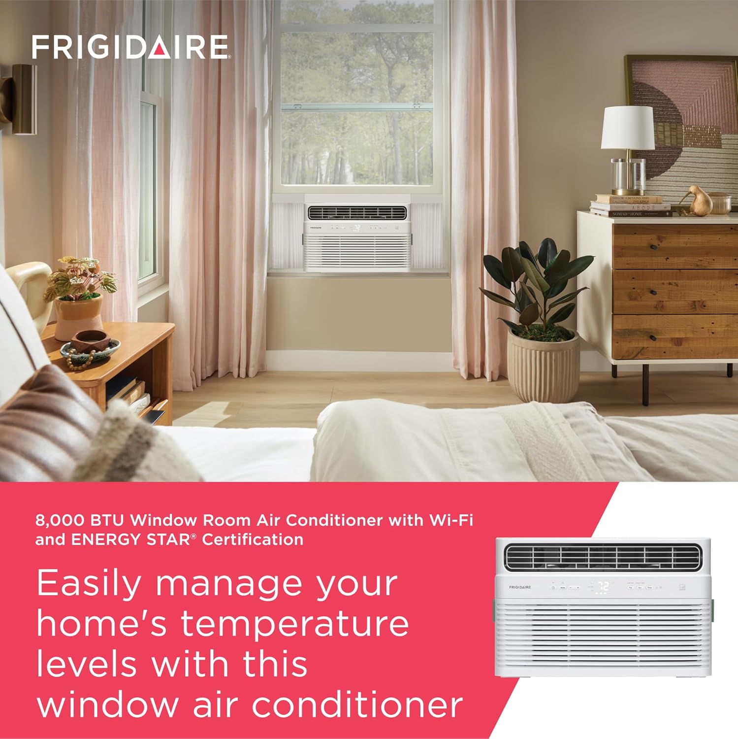Frigidaire 8,000 BTU Smart Inverter Window Air Conditioner with Wi-Fi and Energy Star Certification, Cools Up to 350 Sq. Ft., Ultra Quiet Operation, White