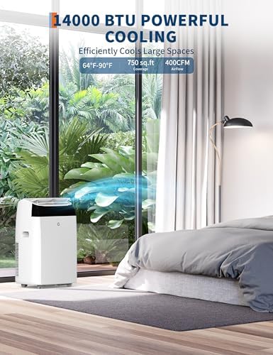14000 BTU Room Air Conditioners with Remote Control, 3-In-1 Free Portable AC Unit with Fan & Dehumidifier, Cools Room Up to 750 Sq.Ft, Smart/Sleep Mode,3 Speed,Auto Swing,24H Timer