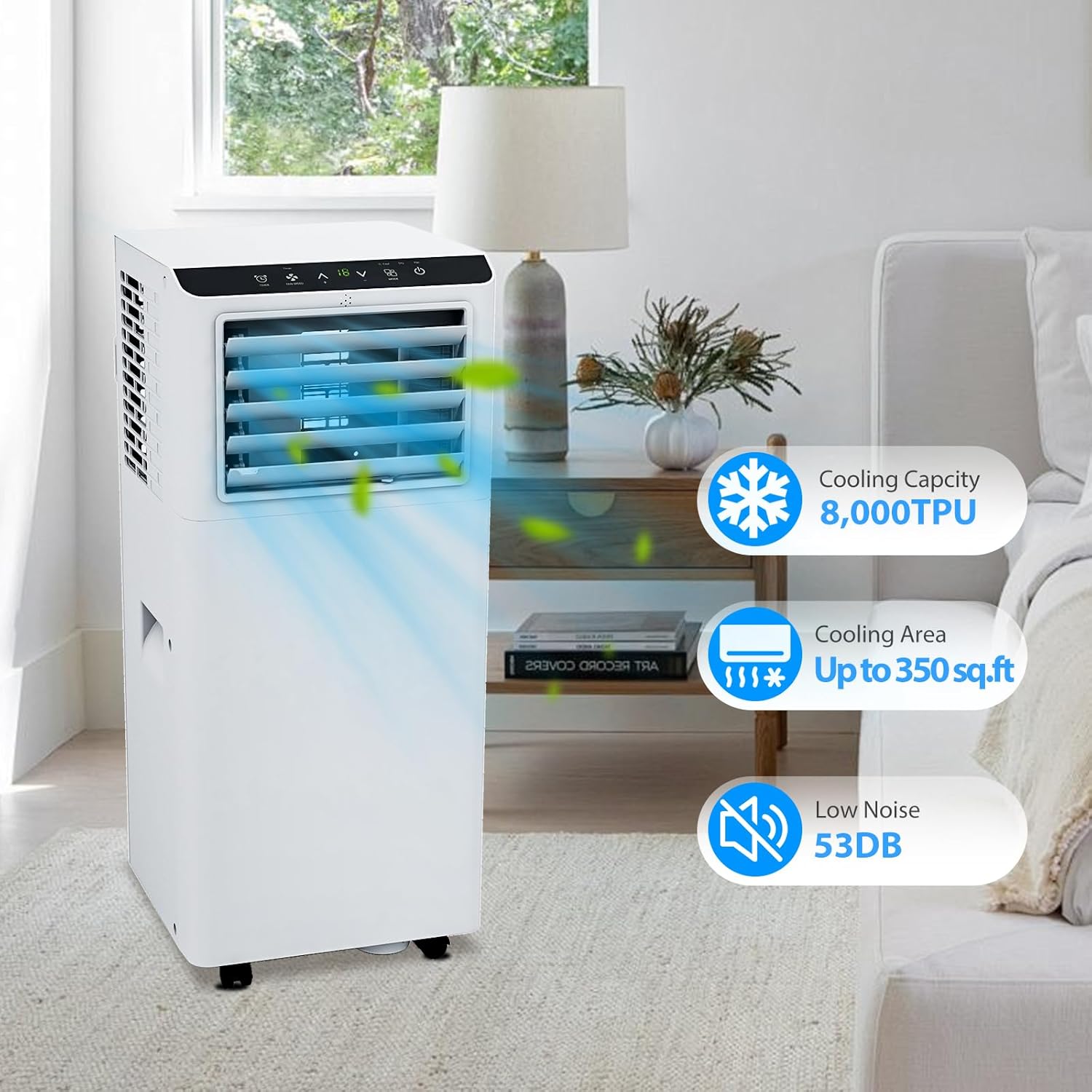 Portable Air Conditioner, 8000 BTU Air Conditioner with Remote Control,Quiet AC Unit with Cool, Dehumidifier & Fan Mode, 24 Hour Timer, Room Cooling Up to 350 sq ft