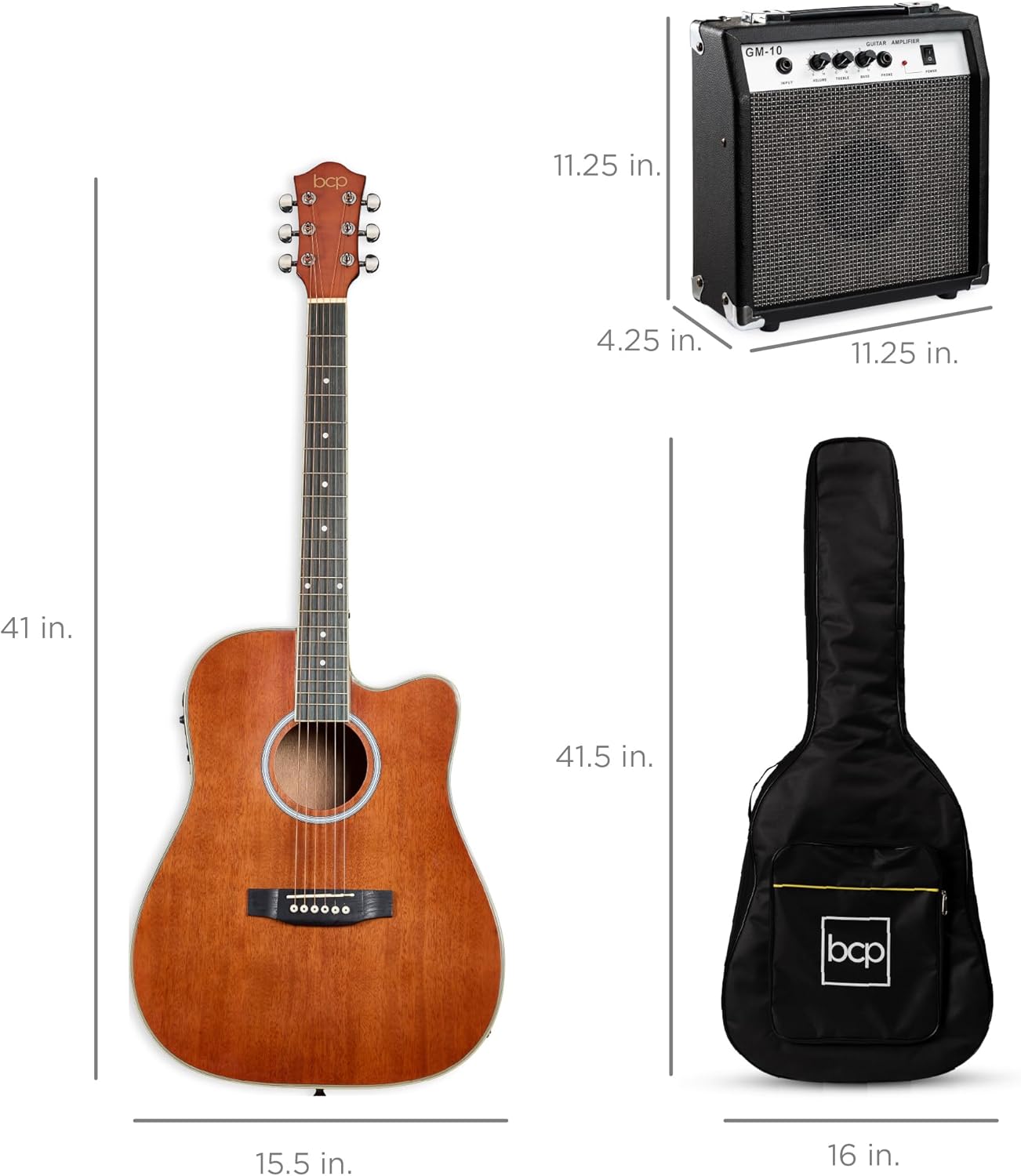 Best Choice Products Beginner Acoustic Electric Guitar Starter Set w/ 41in, All Wood Cutaway Design, Gig Bag, Strap, Picks - Natural Mahogany