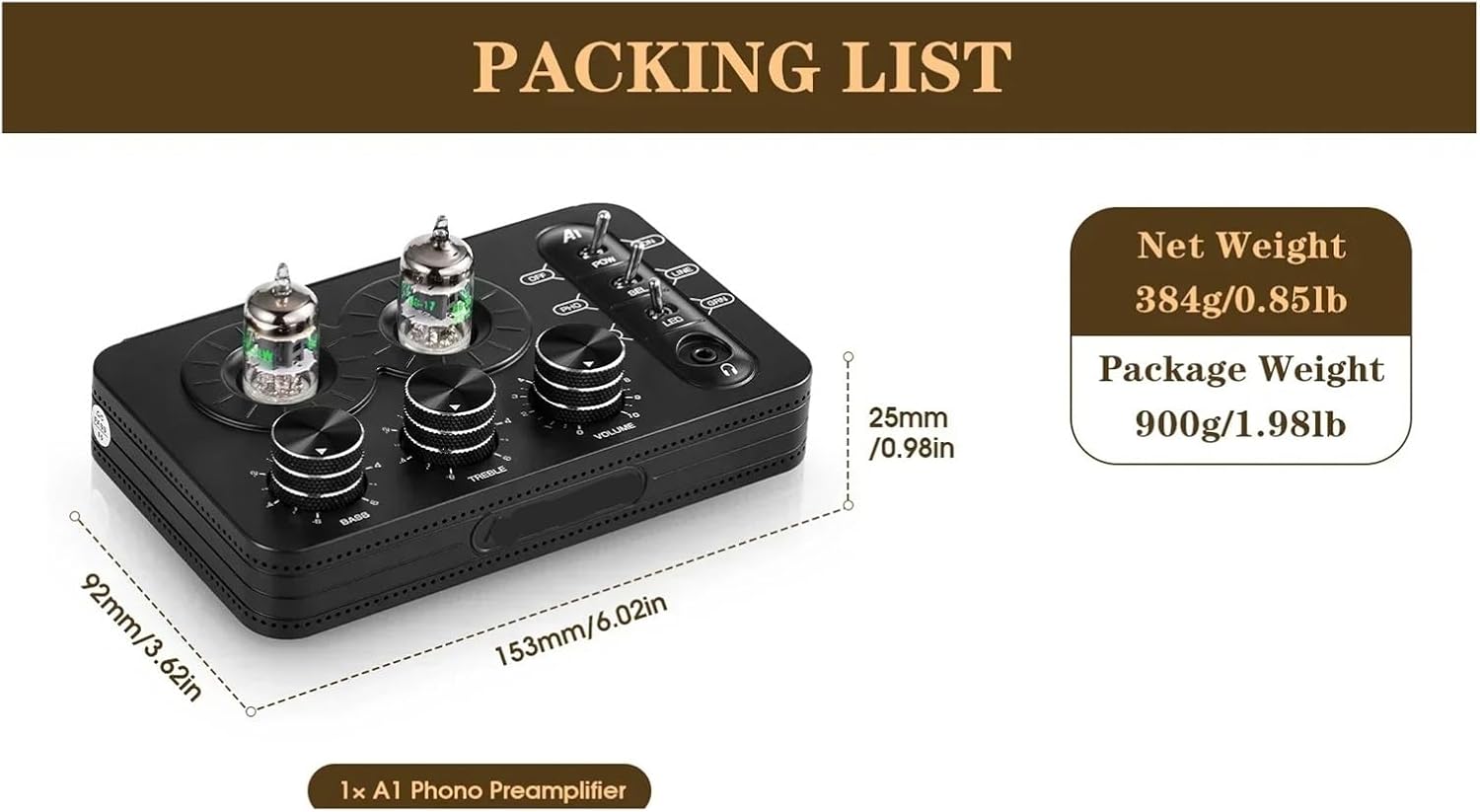 A1 Mini JAN5654 Tube Phono Preamplifier Stereo Desktop Audio Preamplifier HiFi Headphone Amplifier