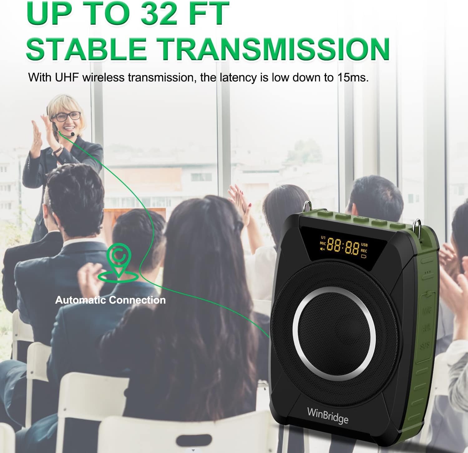 Bluetooth 5.0 Voice Amplifier with Wireless Mic Headset, Waterproof Personal Microphone Wireless Voice Amplifier, 20W Loudly Portable Megaphone PA System for Teachers, Safety Drills, Outdoors Indoors