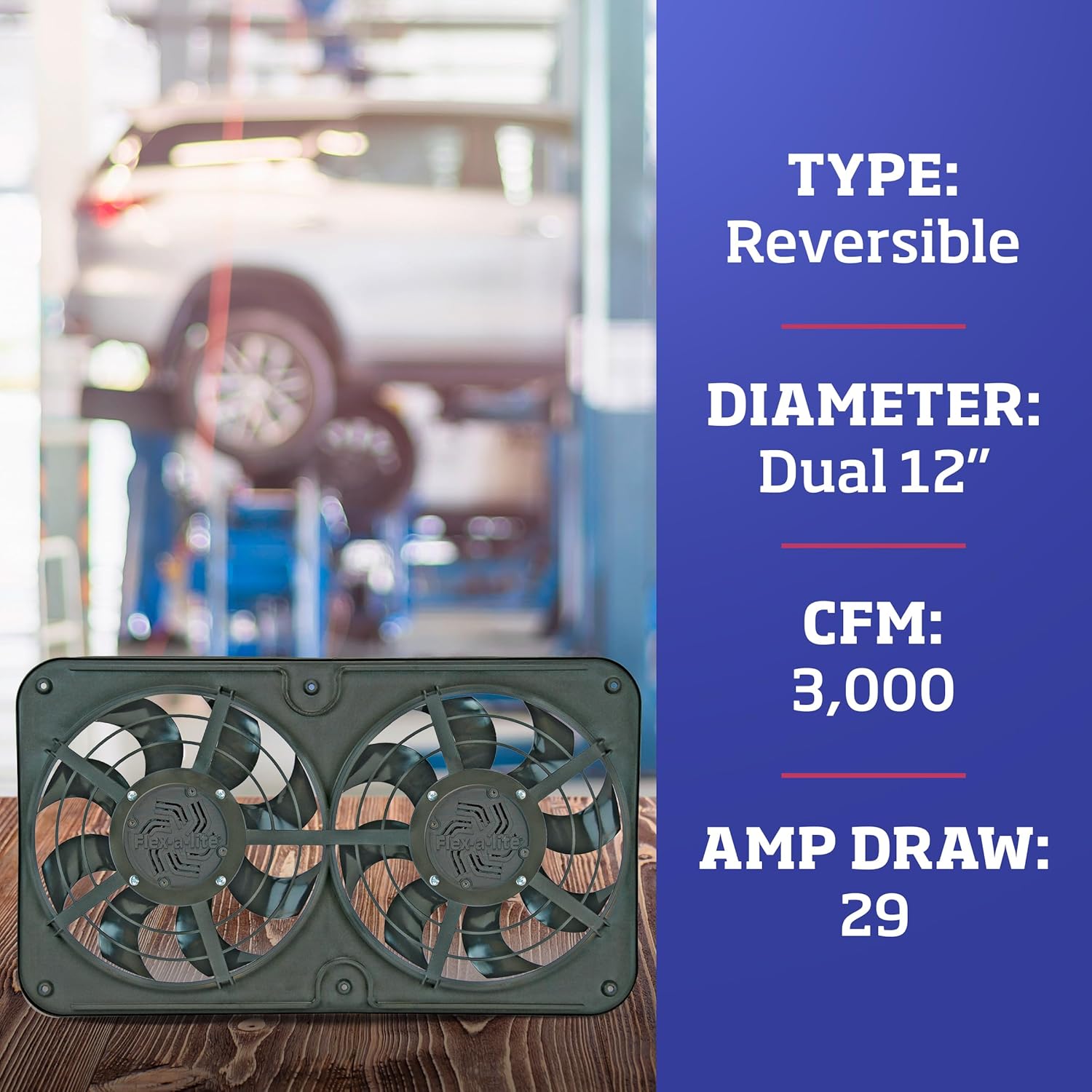 Flex-A-Lite X-Treme Dual S-Blade Electric Fan, Pusher-Puller / Reversible Fan (480), Car Accessories, 12 Inches