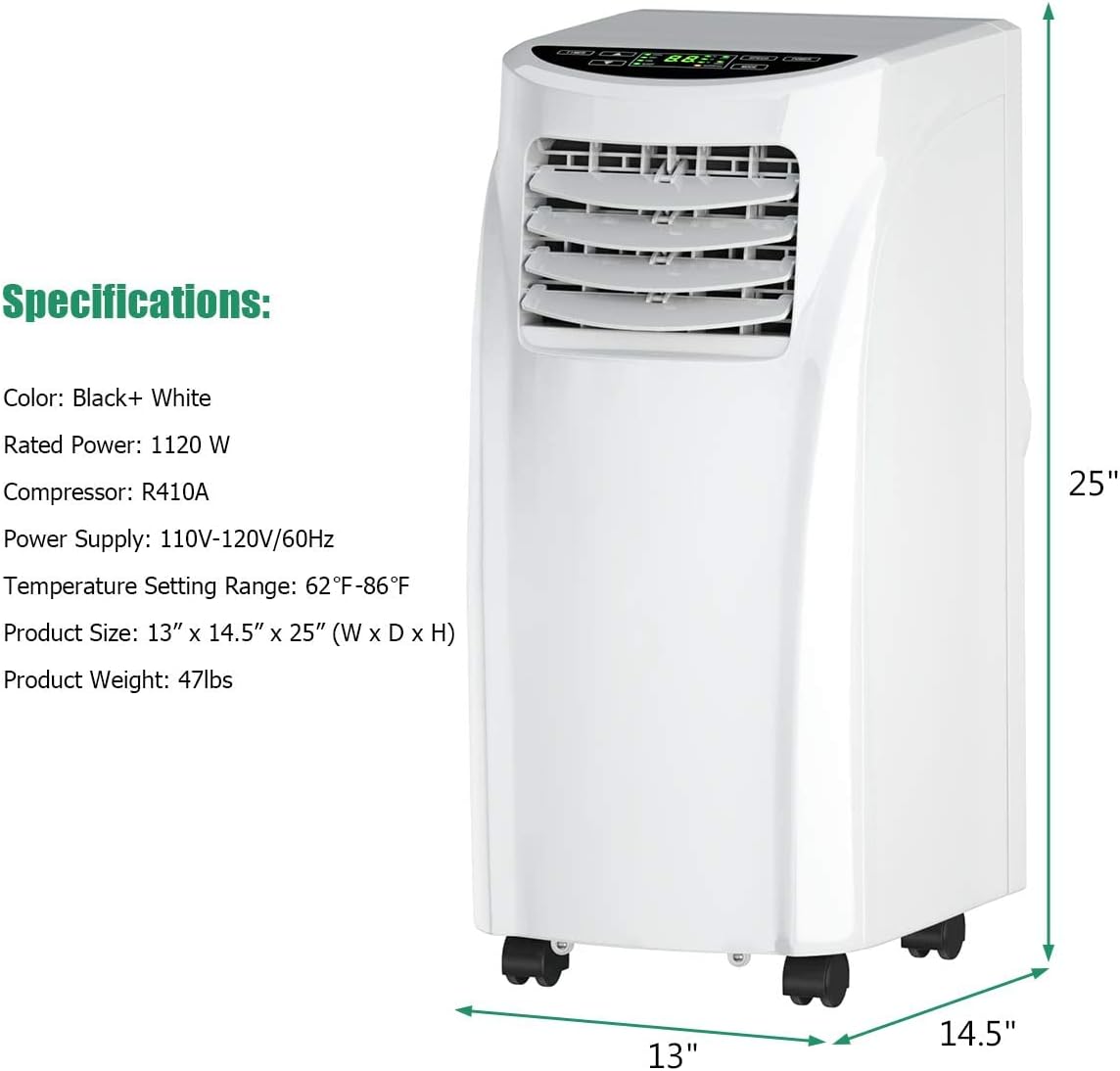 ARLIME Portable Air Conditioner 8000 BTU, 3-in-1 AC Units for Rooms with Fan & Dehumidifier Cools up to 250 sq. ft, Energy Saving Single Room AC with 2 Fan Speeds, Auto Swing, 24H Timer, Full-Function LED Remote Control, Side Handles & Wheels