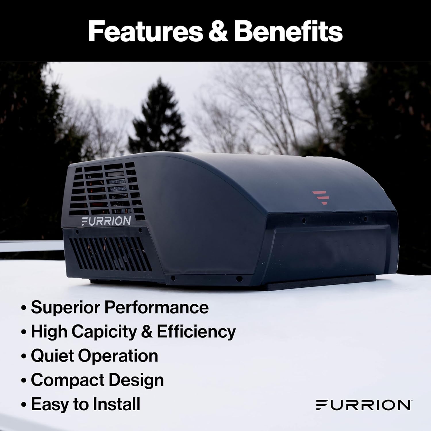 Furrion Chill Cube 18k BTU Variable Speed RV Rooftop Air Conditioner, Black, Non-Ducted, R32 Refrigerant, Quiet High-Efficiency AC with Turbo Cool Mode, Lightweight, AC Unit Only - FACR18VSSA-BL-AM