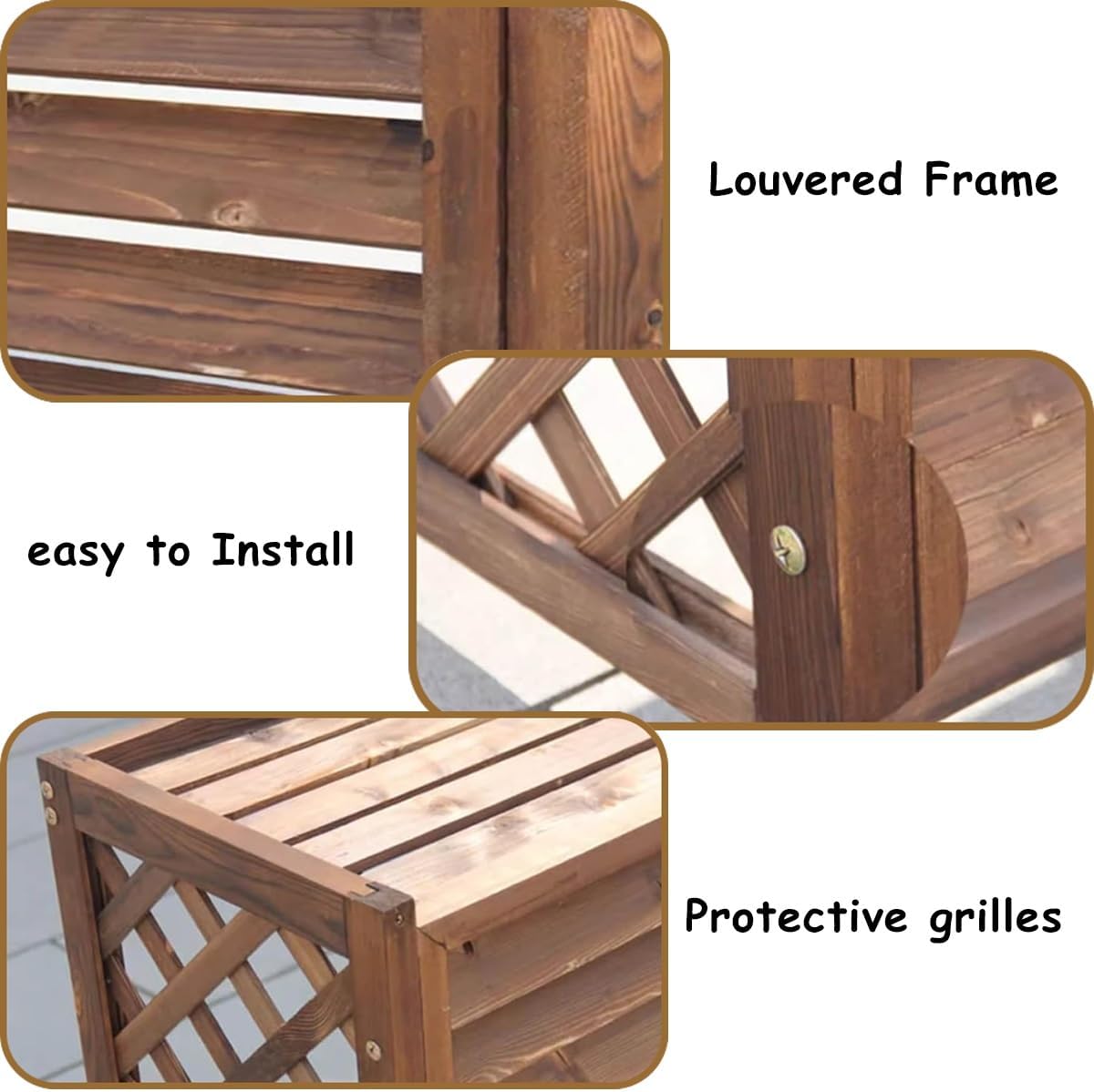 Air Conditioner Fence Screen Protective Cover Solid Wood Shelf Plant StorageDecorative Louvered Frame for Outside to Hide Condensing Unit for Outdoor Privacy(Brown,L105cm*W47cm*H80cm)