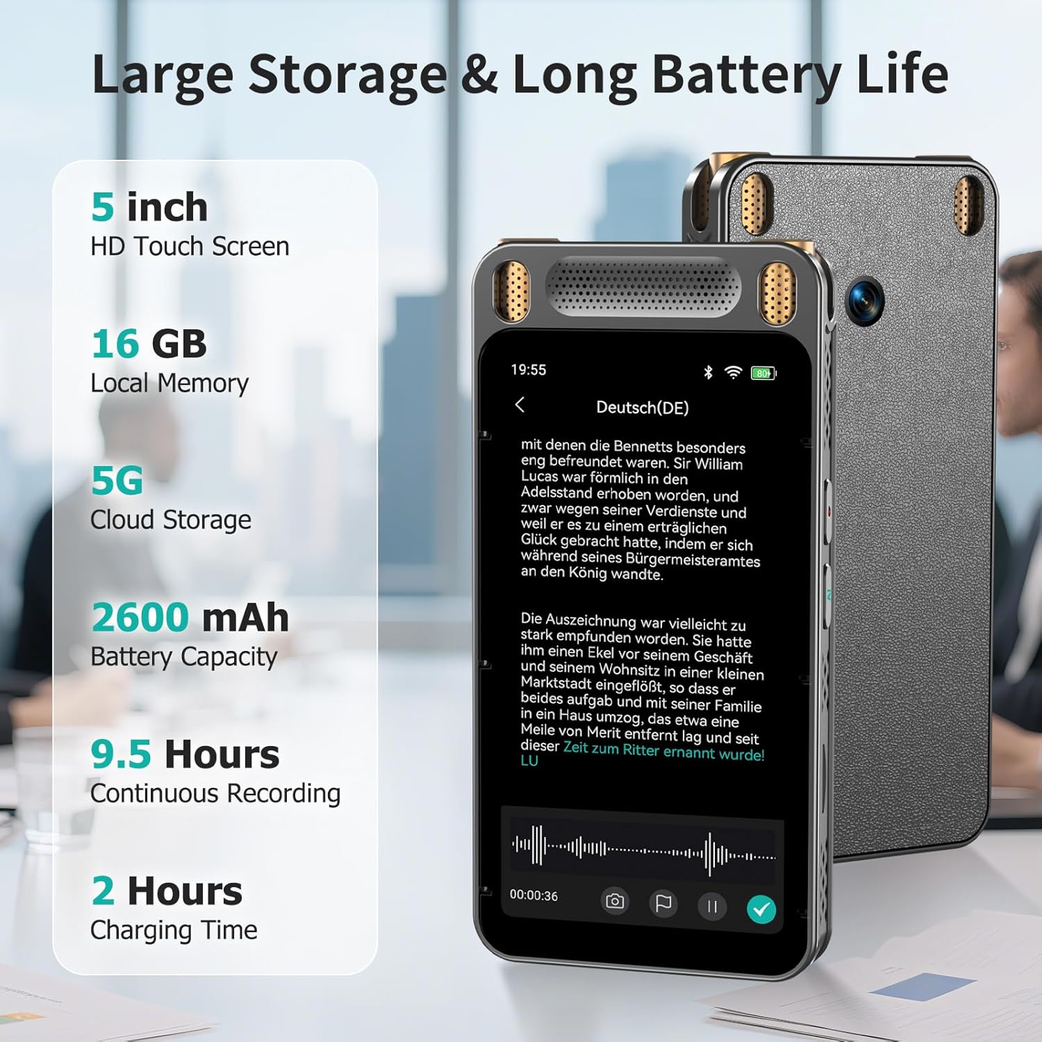 Online Offline Voice Recorder with Playback, AI Digital Voice Recorder with Free Transcription, 134 Languages Voice-to-Text, Noise Reduction, Professional Recorder Device for Meetings, Lectures