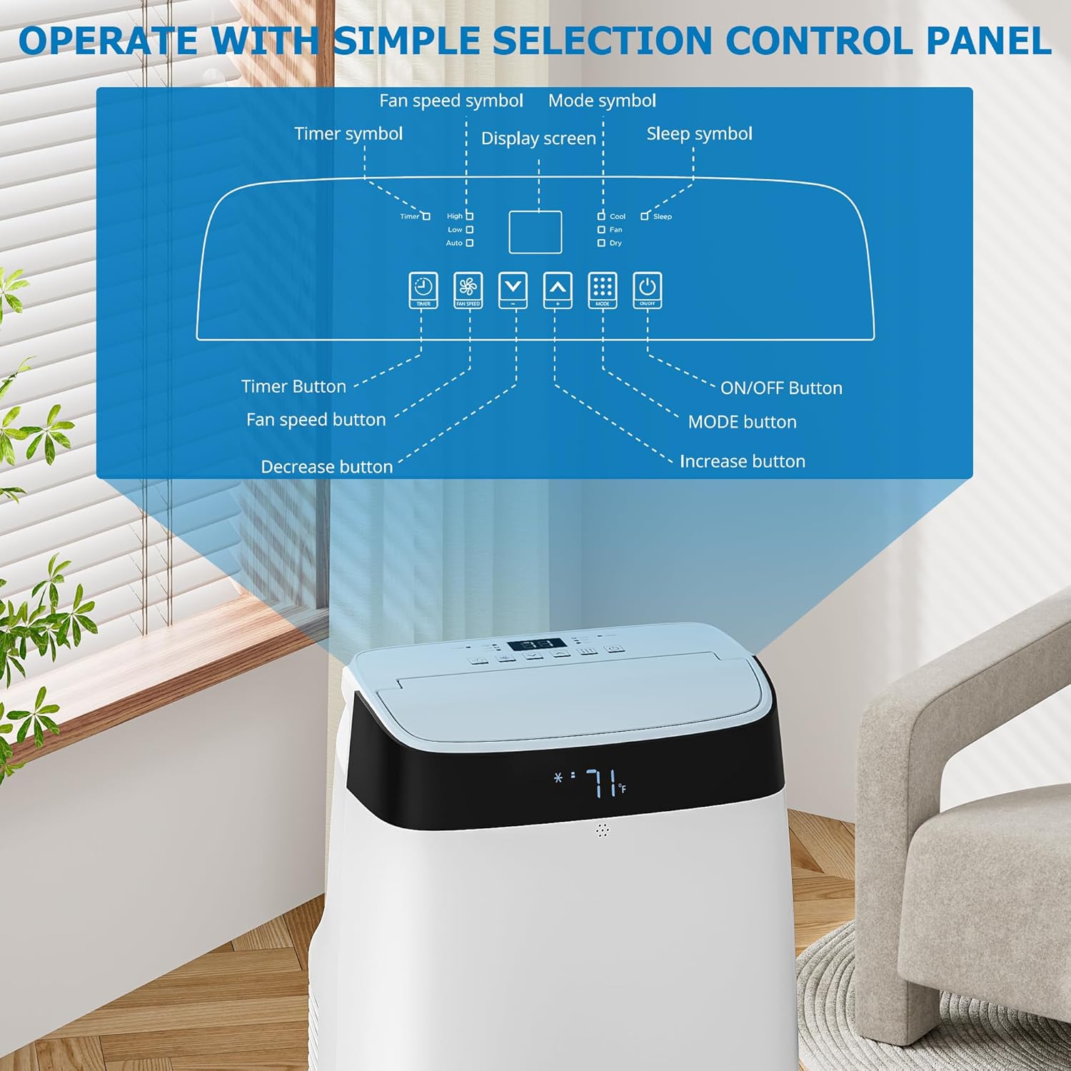 10000 BTU Portable Air Conditioner with 3-in-1 Cooling, Dehumidification, and Fan Modes,Cools up to 450 Sq. Ft., Includes Remote Control,LED Display,24-Hour Timer,and Window Mounting Kit