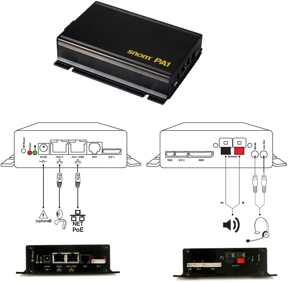 Snom PA1+ SIP-based announcement system by making a call from the phone, 6.5 watt class D amplifier, broadcast via SIP and multicast, 3 years manufacturer warranty, 00004602