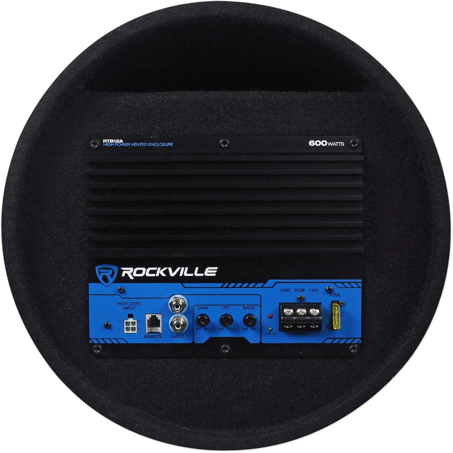 Rockville RTB12A Bundle: 12 in 600 Watt Powered Subwoofer Bass Tube with Bass Remote, RWK10 10 Gauge Amp Installation Kit with RCA and ANL Fuse Holder, 2-Items