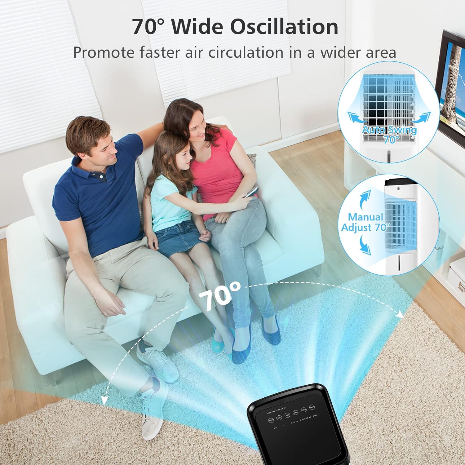 PETSITE Evaporative Air Cooler, Cold Air Cooling Fan with Remote Control, 4 Modes, 3 Speeds, 2 Ice Packs, 12H Timer, Portable Air Conditioner Windowless, Personal Swamp Cooler for Bedroom Home Dorm