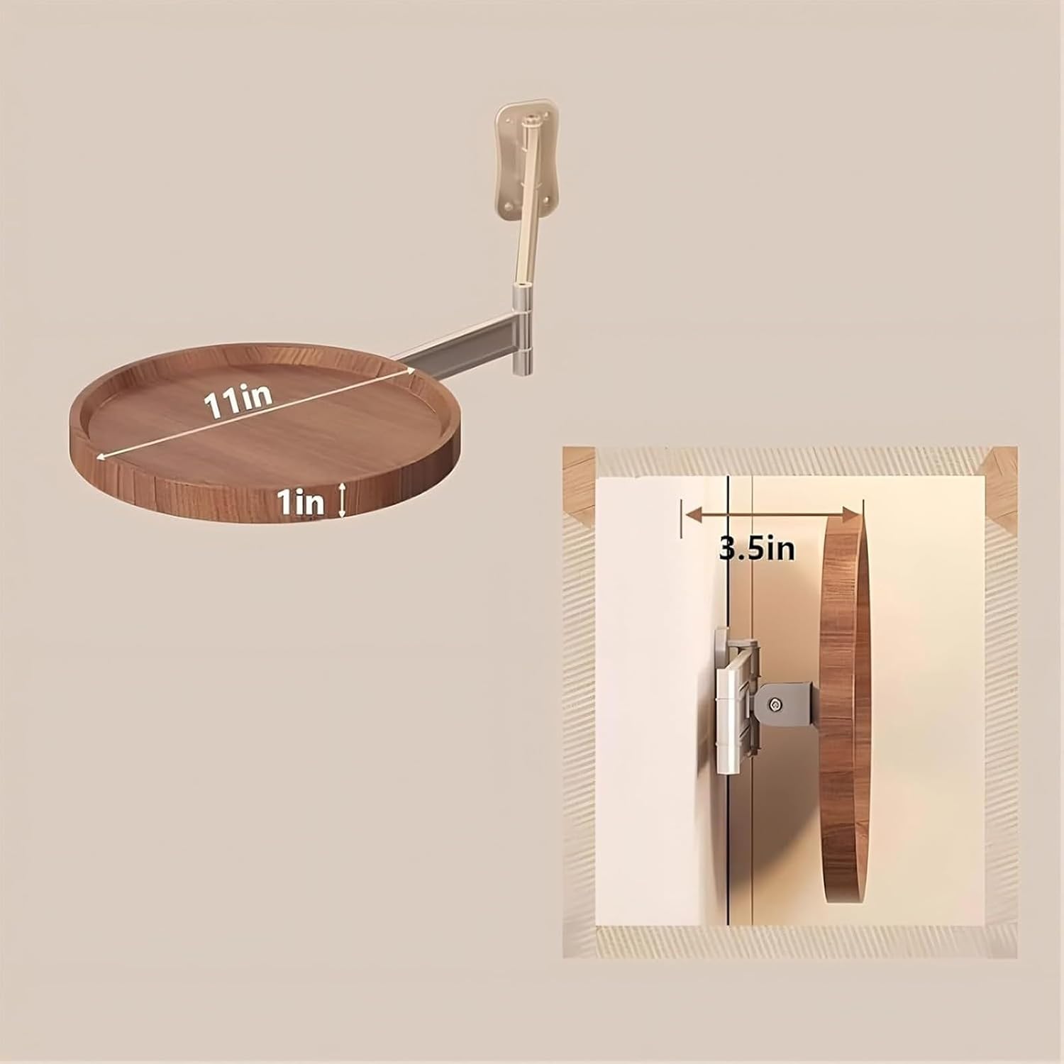 Wall Mounted Folding Round Table, Floating Small Round Table, Wall Mount Tray, with Retractable Shelf Wood Fold, Small Folding Desk(A)