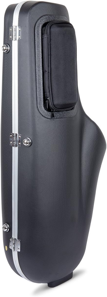 Crossrock ABS Tenor Saxophone Case – Contoured Black Diamond Texture, Deep Blue Velvet Interior, Accessory Pocket, Security Lock & Detachable Strap