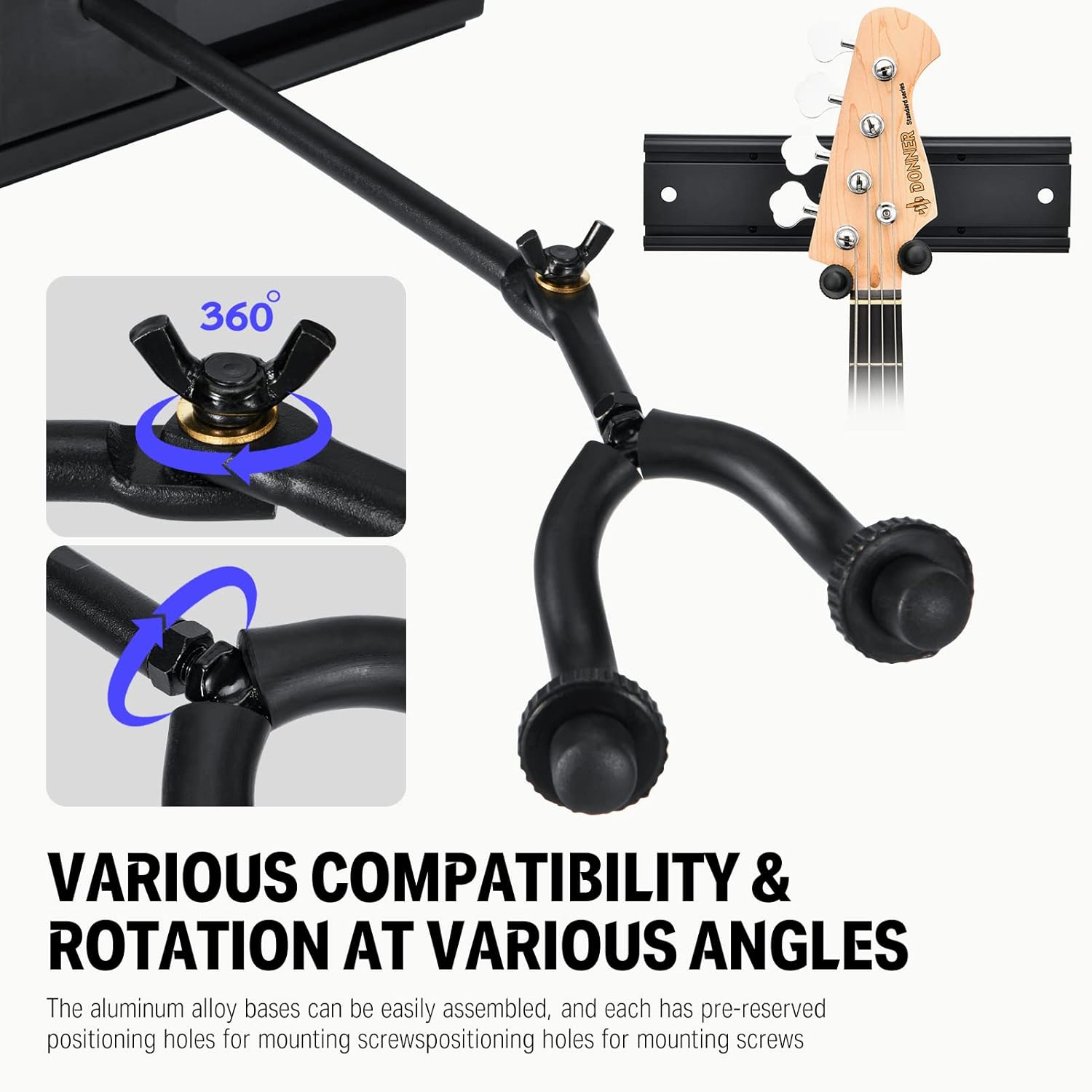 Donner Guitar Wall Rack, Multiple Guitar Wall Mount with 5 Adjustable Hangers, Guitar Organizer for Acoustic & Electric Guitars, Bass, Violin, Ukulele, Banjo, Mandolin